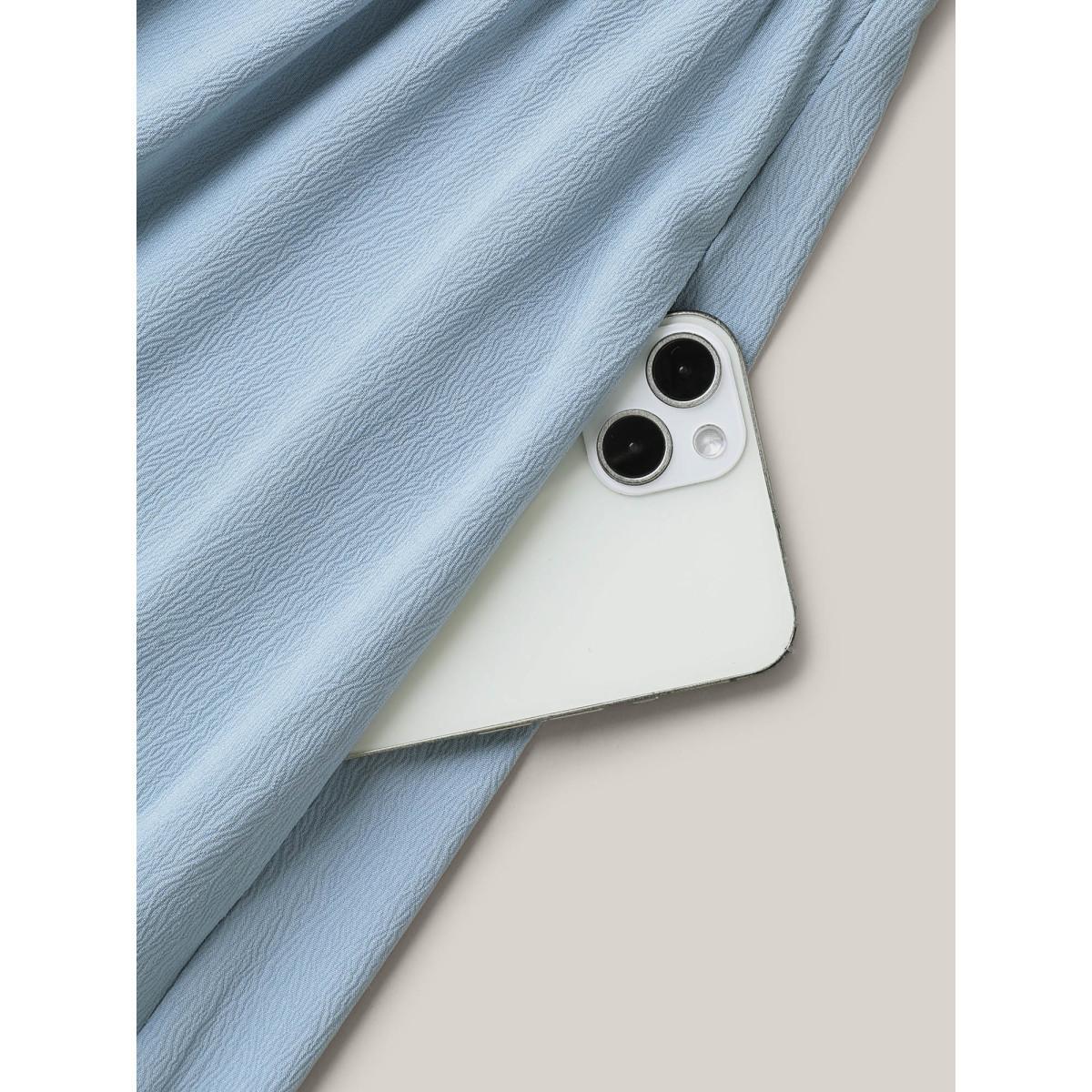 Plus Size Shirred Stretchy Waist Lace Trim Midi Dress Skyblue Women Elegant Woven ribbon&lace trim Square Neck Sleeveless Curvy BloomChic 18-20/2X Product Image