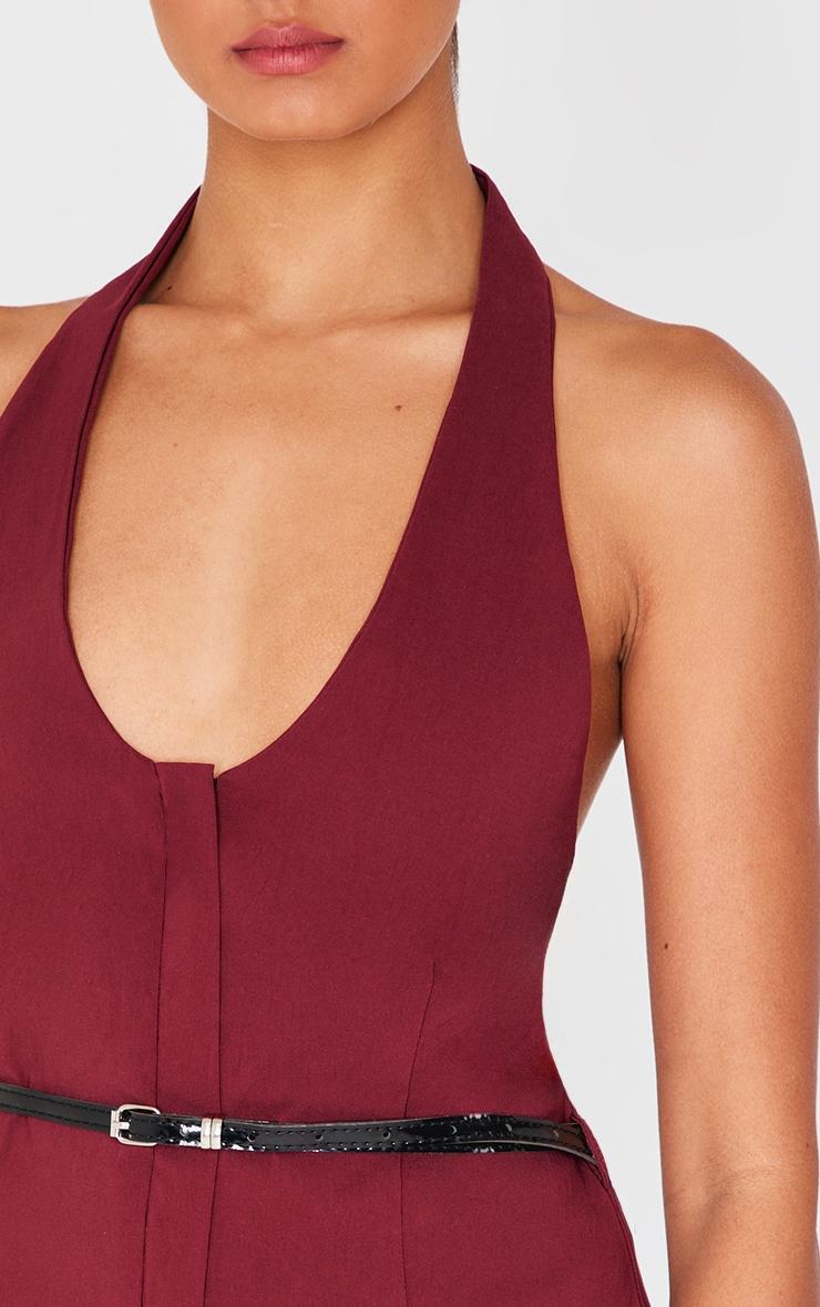 Burgundy Bengaline Belted Halterneck Long Top Product Image