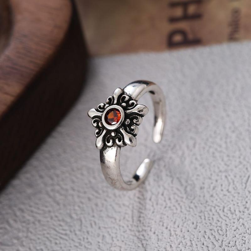 Floral Rhinestone Alloy Open Ring Product Image