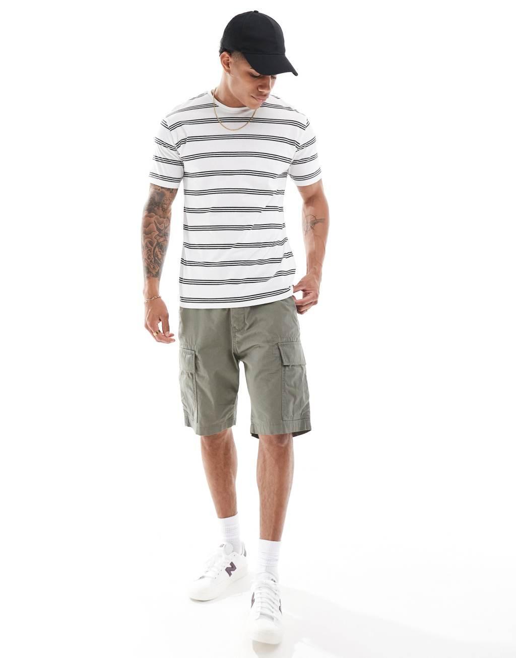 Brave Soul horizontal striped T-shirt in white & black Product Image