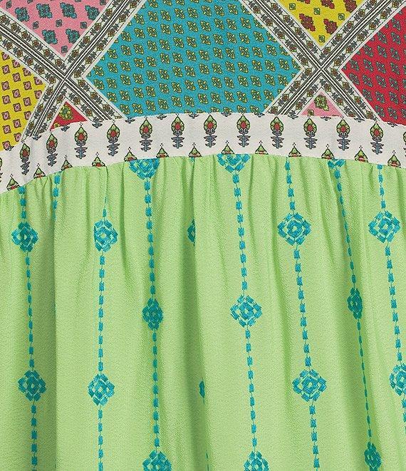 John Mark Plus Size Embroidered Mix Print Split V-Neck Long Raglan Sleeve Tunic Product Image