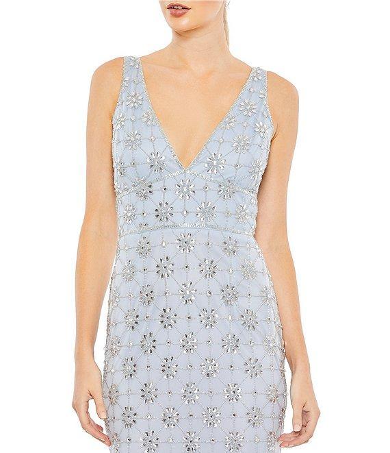 Mac Duggal V-neck Sleeveless Embellished Mesh Column Gown Product Image