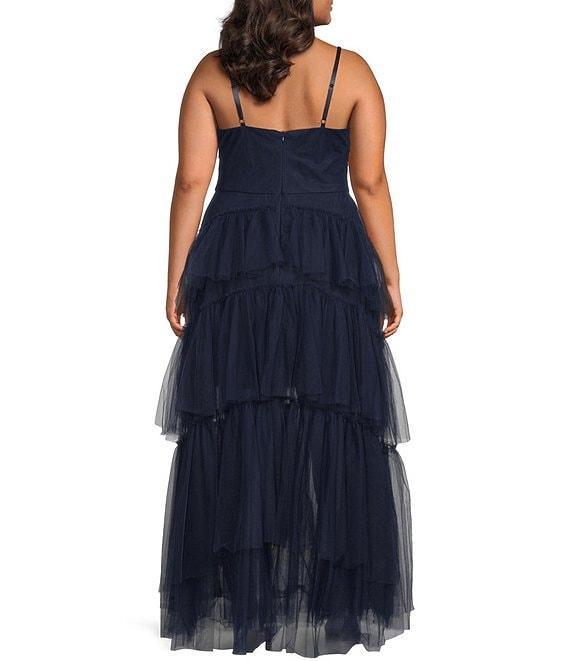 Next Up Plus Size Tulle Twist Adjustable Spaghetti Strap Double Layered Dress Product Image