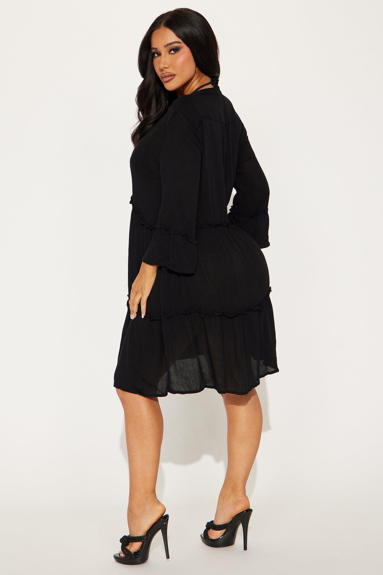 Breezy Nights Linen Cover Up Dress - Black Product Image