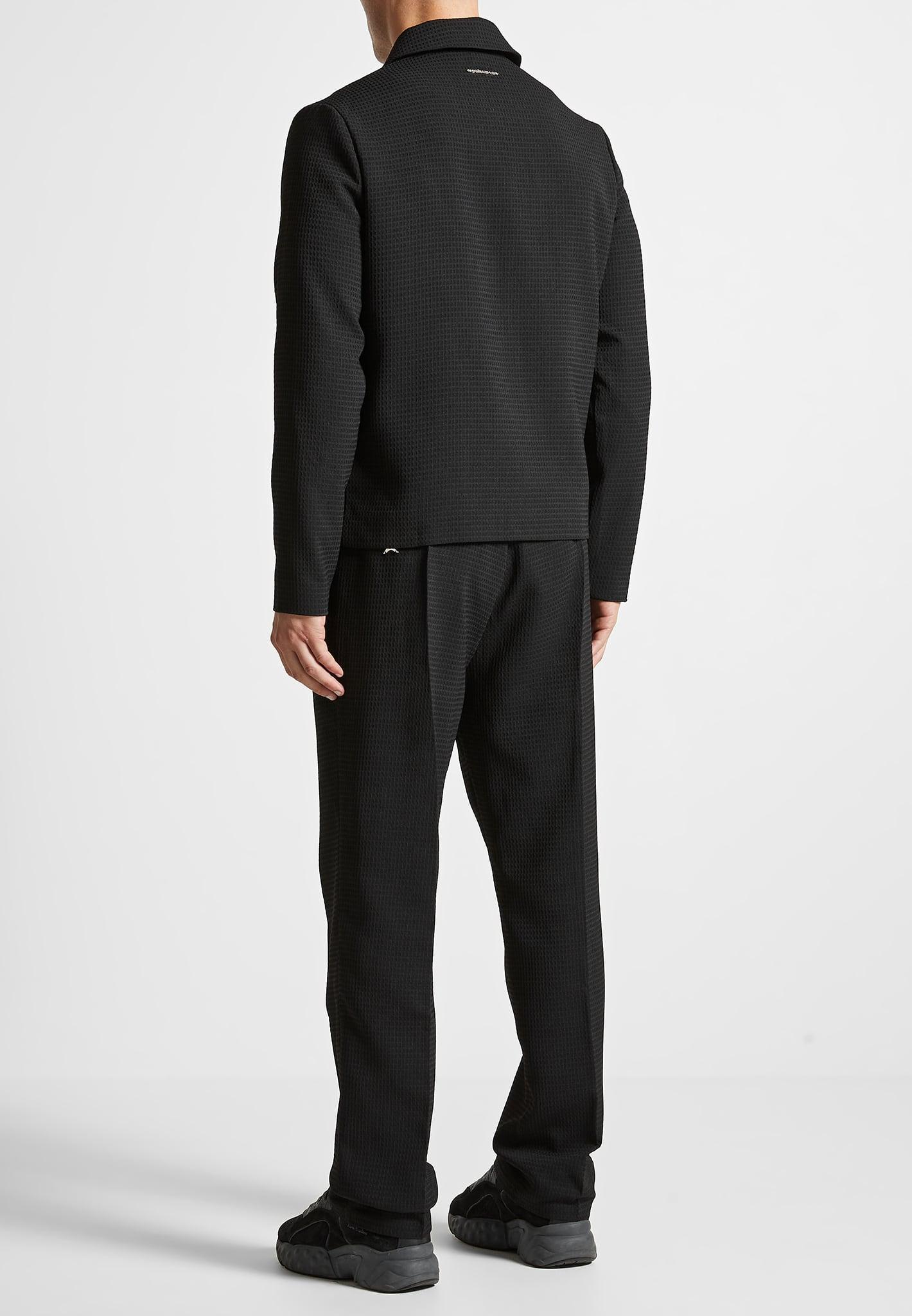 Regular Fit Waffle Seersucker Tailored Trousers - Black Male Product Image