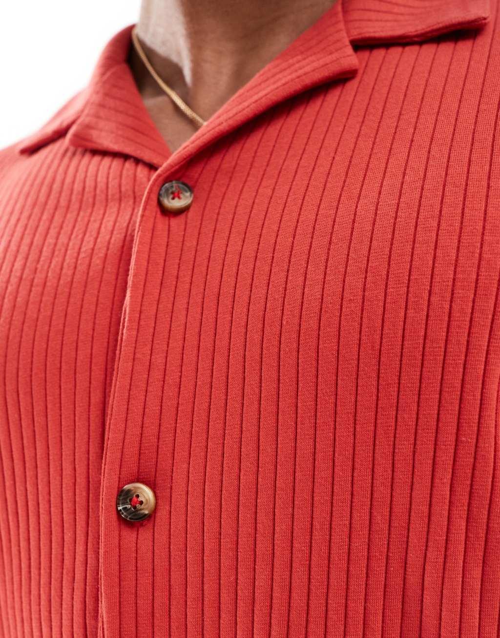 ASOS DESIGN relaxed rib polo shirt in red  Product Image