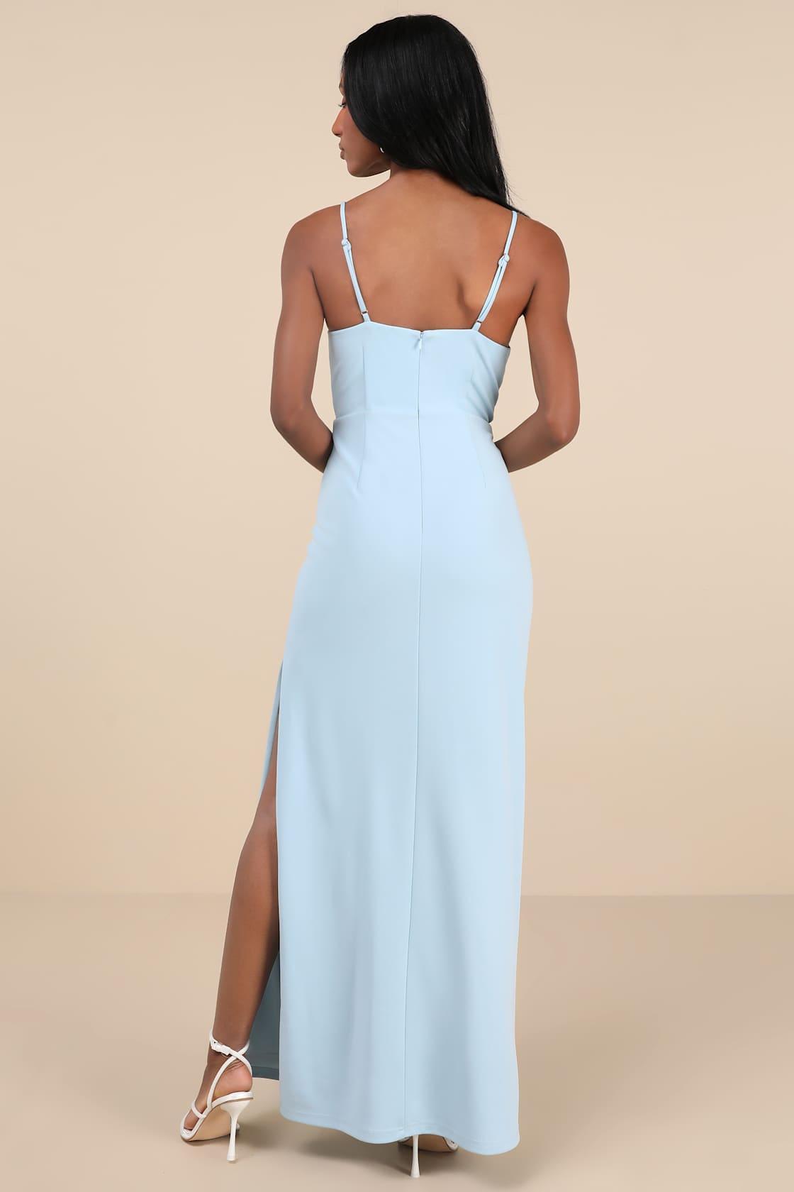 Romantic Existence Light Blue Column Maxi Dress Product Image