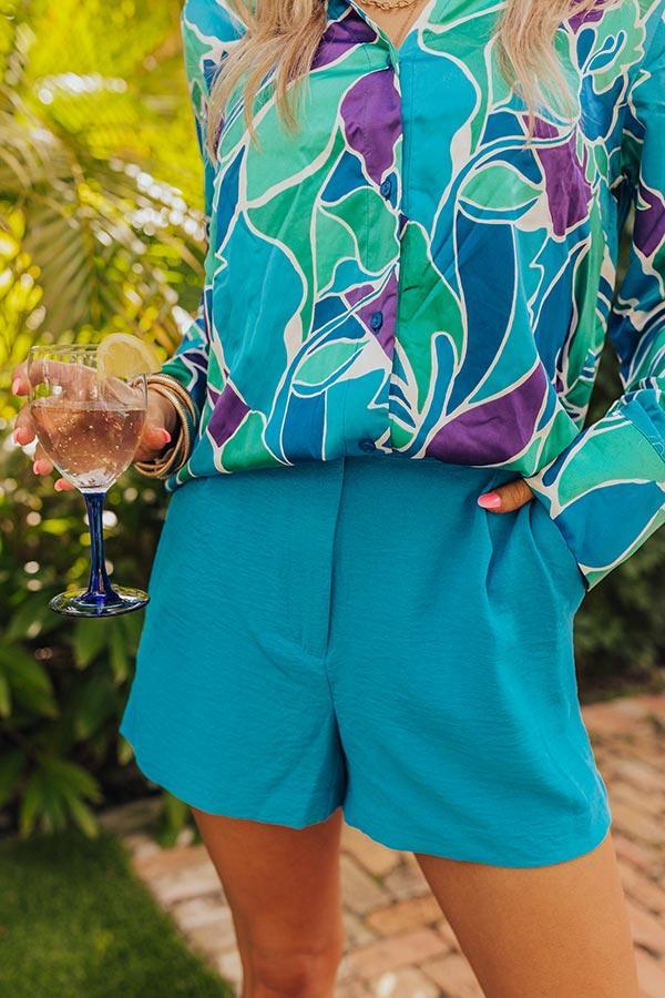 The Chloe High Waist Shorts In Ocean Blue Product Image