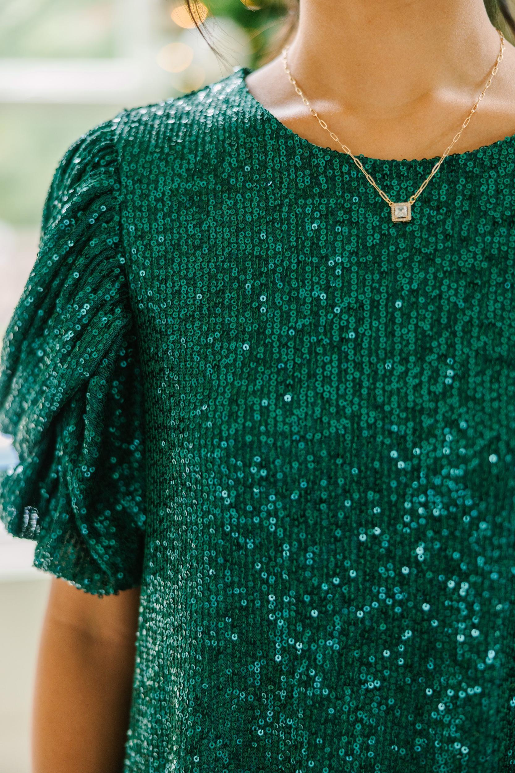 Ready To Shine Forest Green Sequin Blouse Female Product Image