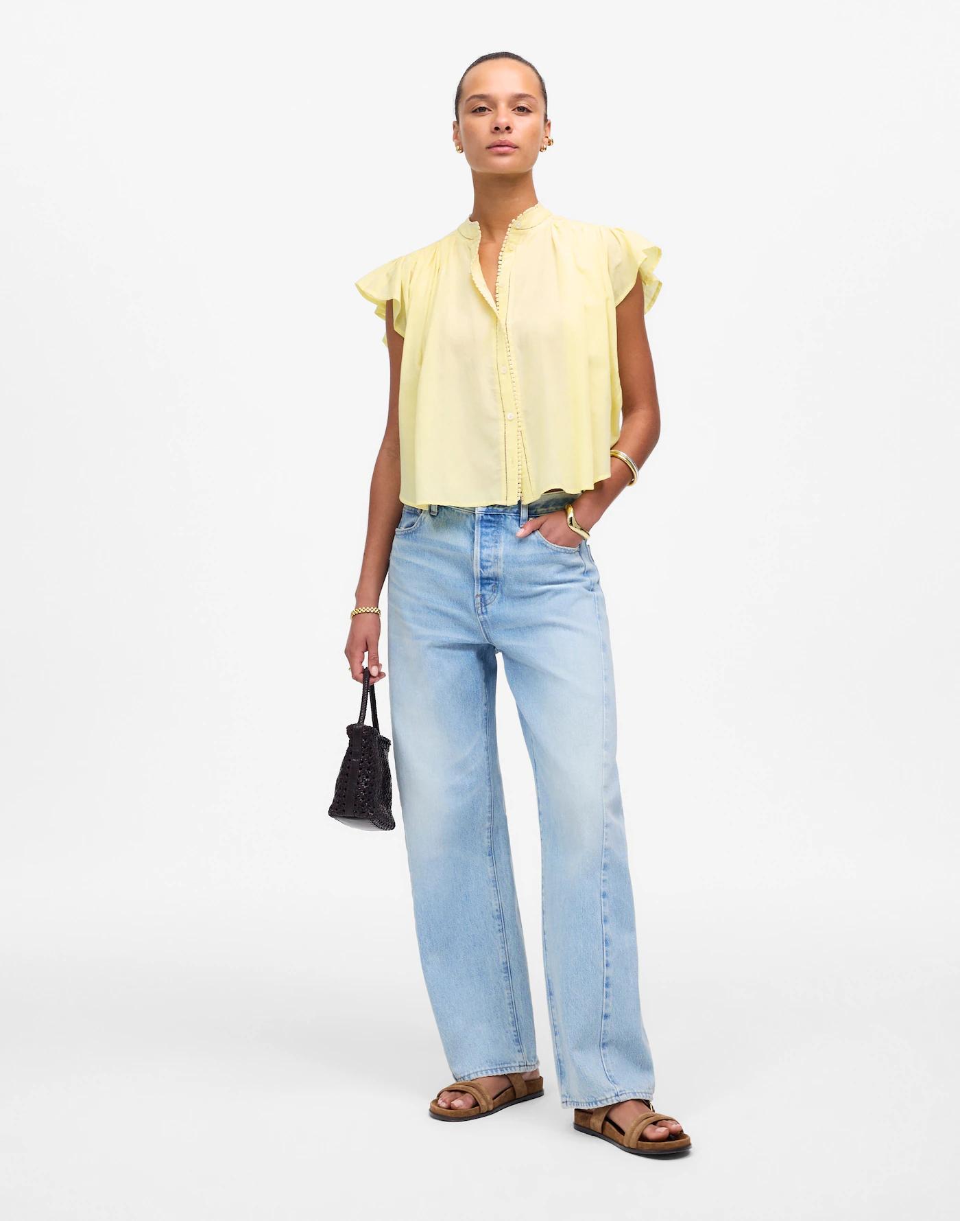 Shirred Lace-Trim Top Product Image