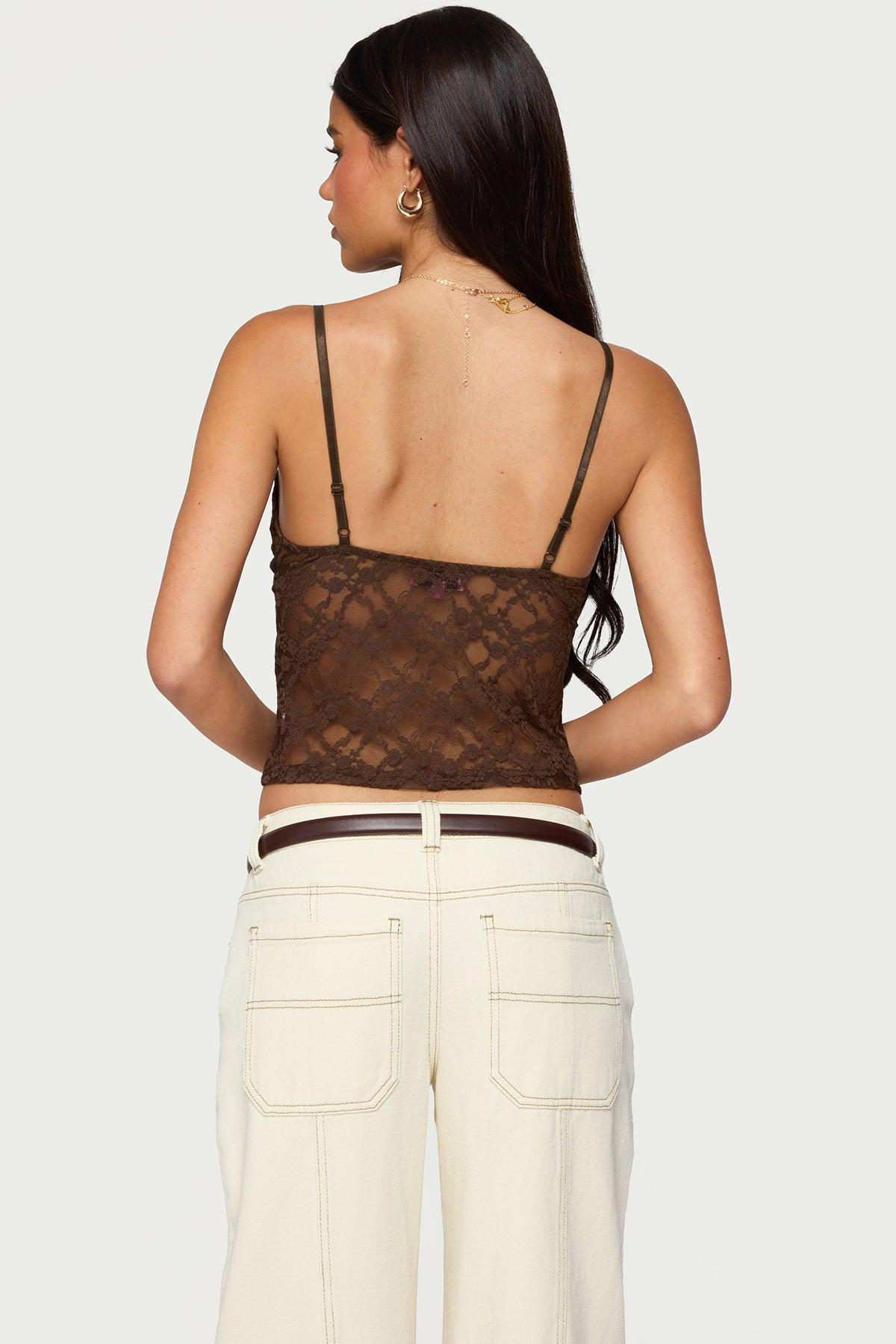 Sheer Lace Cut Out Tank Top Product Image