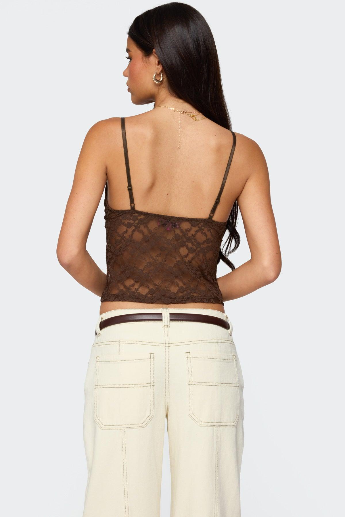 Sheer Lace Cut Out Tank Top Product Image