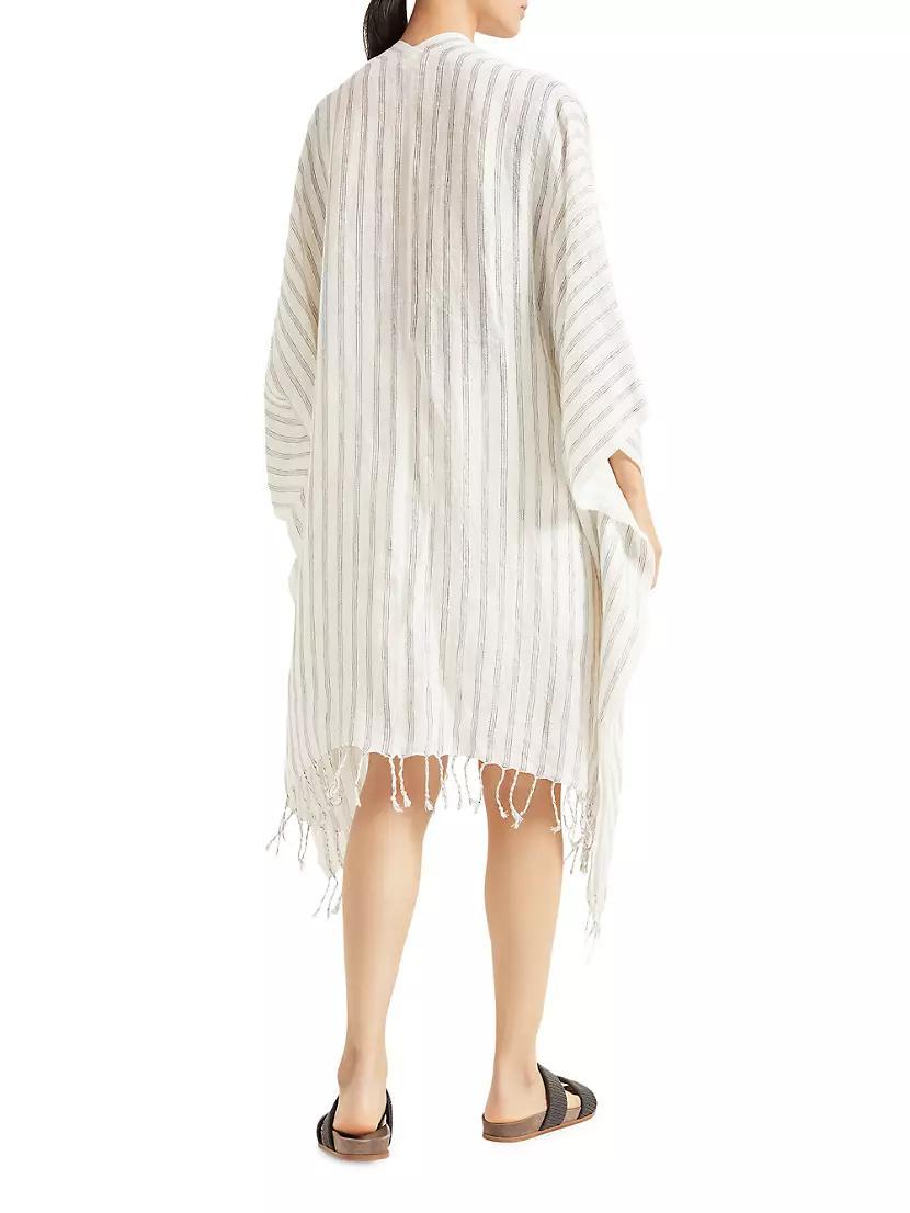 Striped Linen Poncho with Fringe Product Image