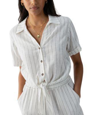 Sanctuary Womens Ocean Striped Button-Front Tie-Hem Shirt Product Image