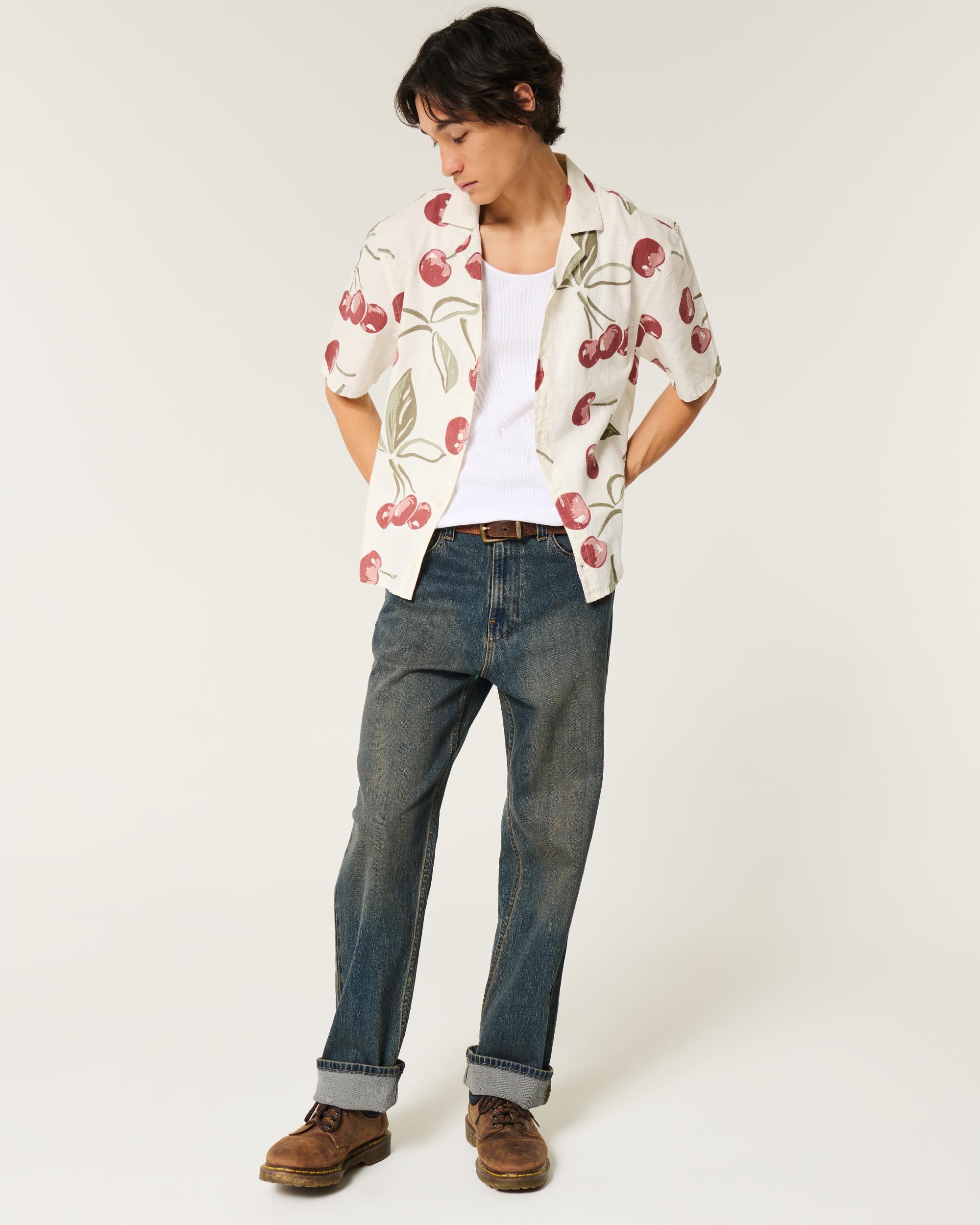 Boxy Short-Sleeve Linen-Blend Shirt Product Image