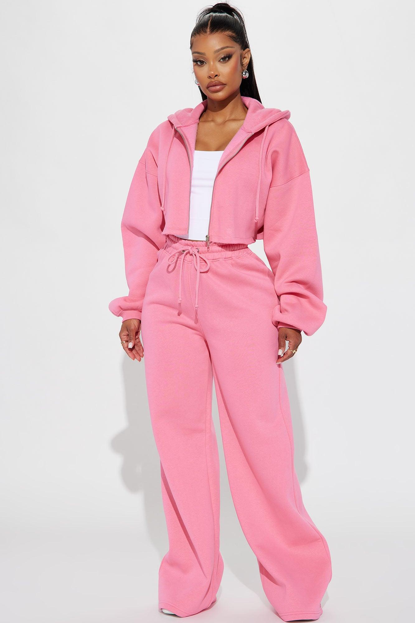 On The Go Fleece Pant Set - Pink Product Image