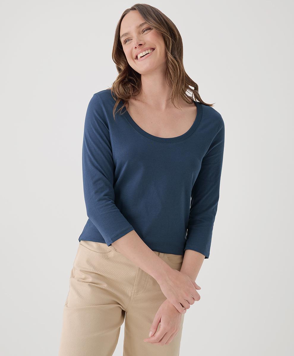 Womens Softspun Scoop Neck Three-Quarter Sleeve Tee S Product Image