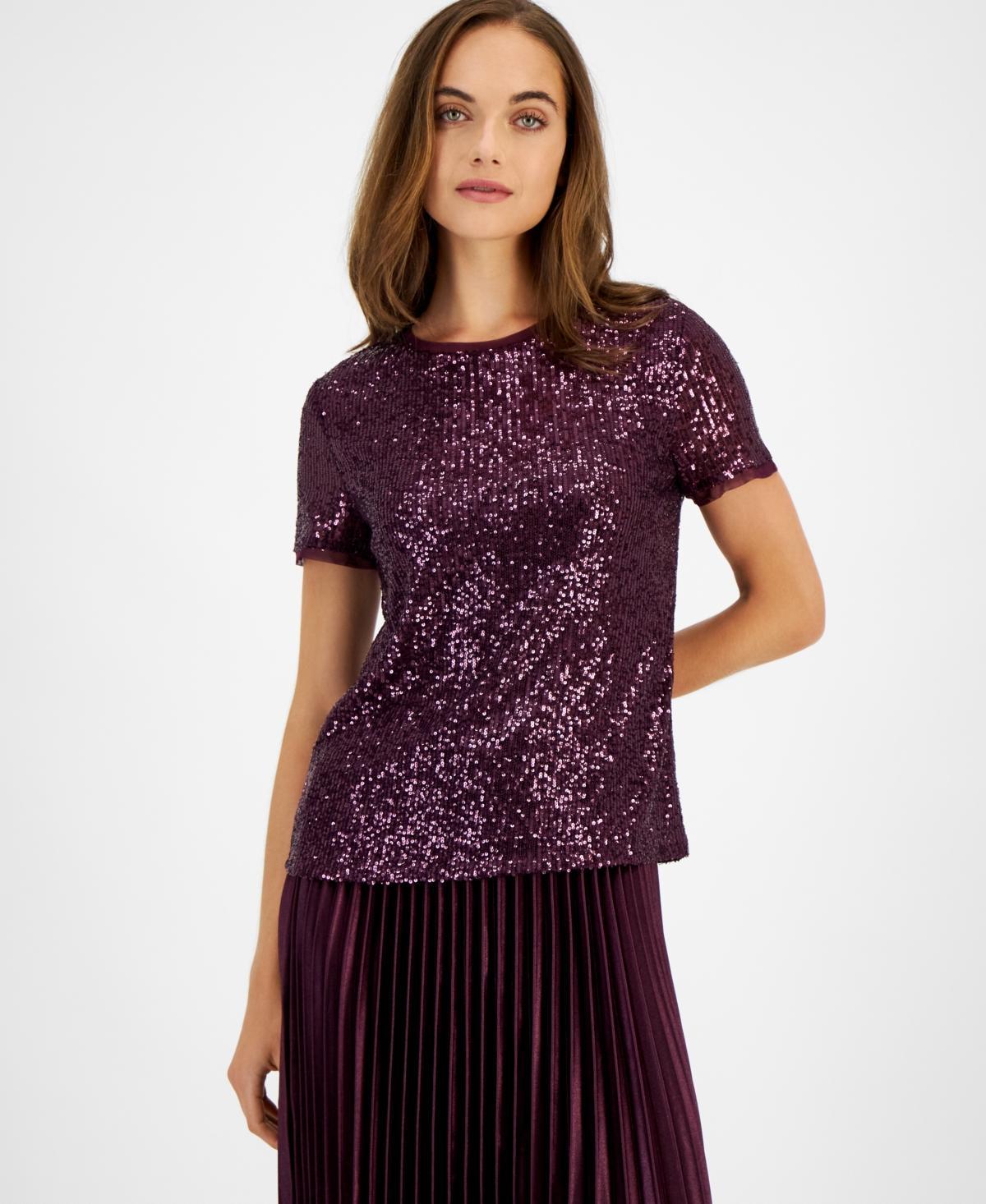 Anne Klein Womens Sequined T-Shirt Product Image