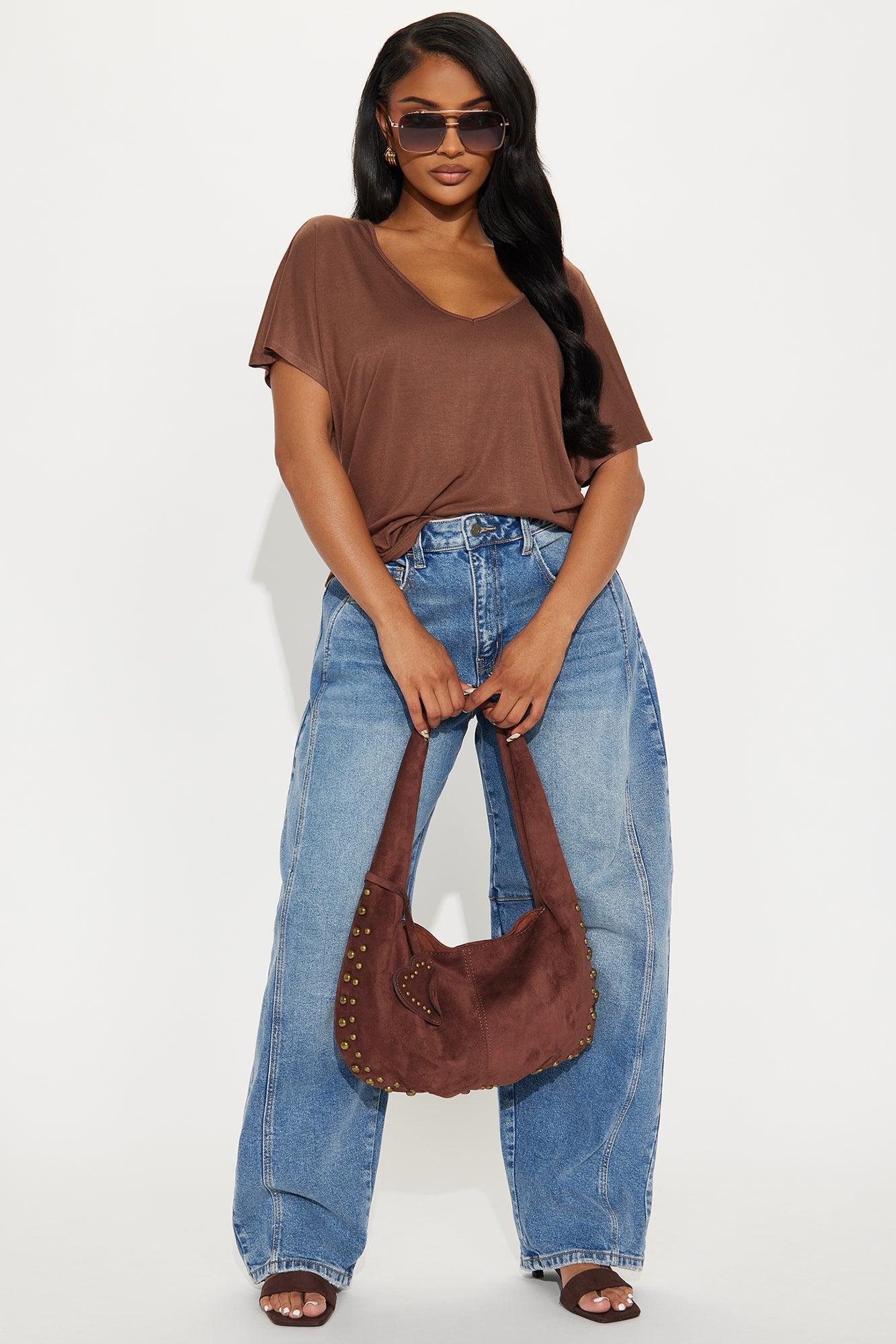 Tasmin Oversized V Neck Tee - Chocolate Product Image