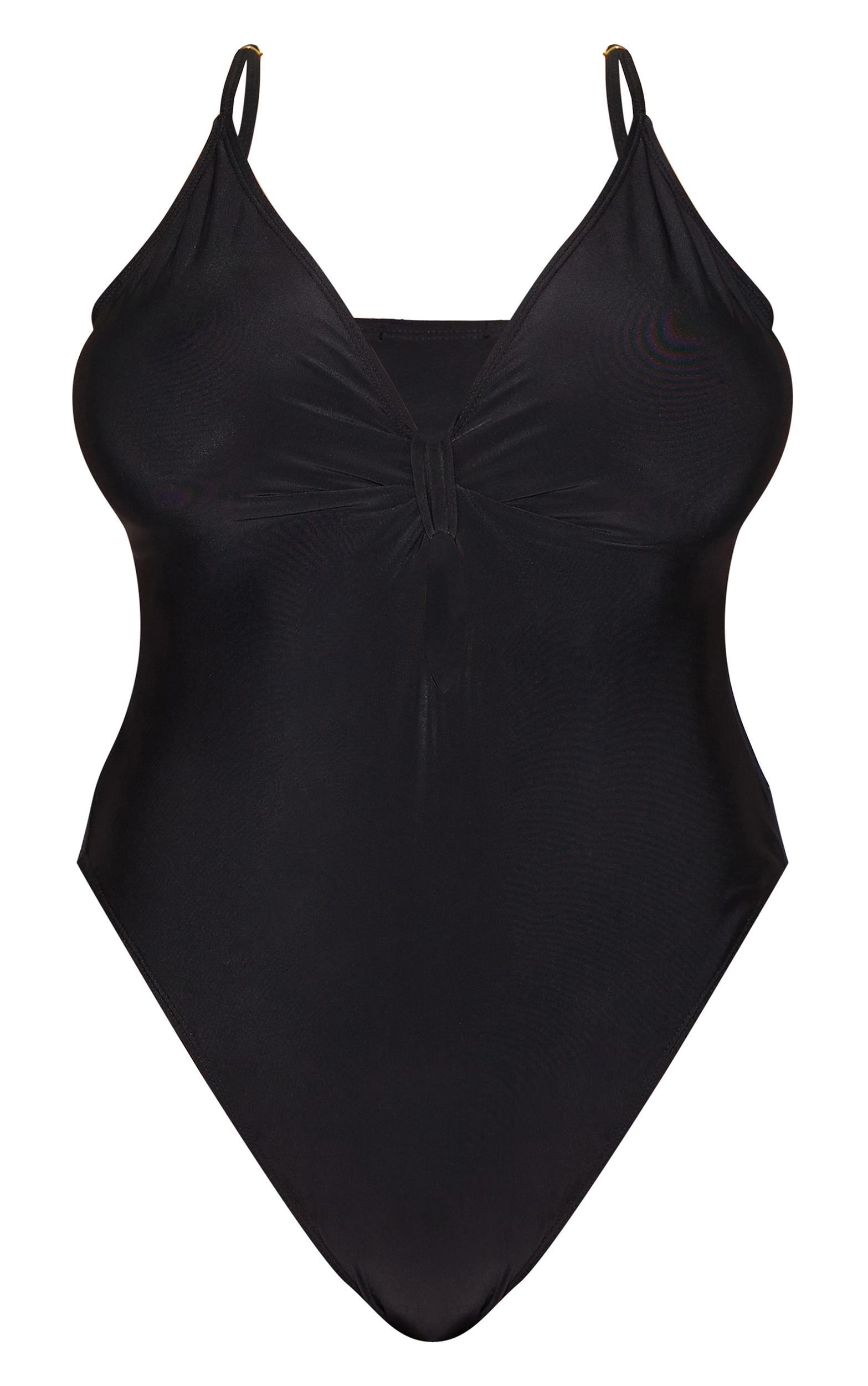 Plus Black Knot Front Cut Out Swimsuit Product Image