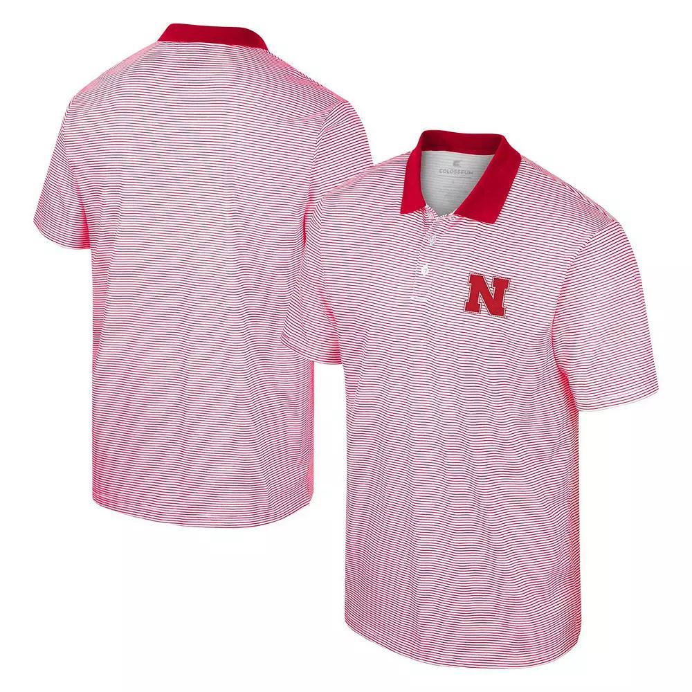 Men's Colosseum White/Scarlet Nebraska Huskers Print Stripe Polo,  Product Image