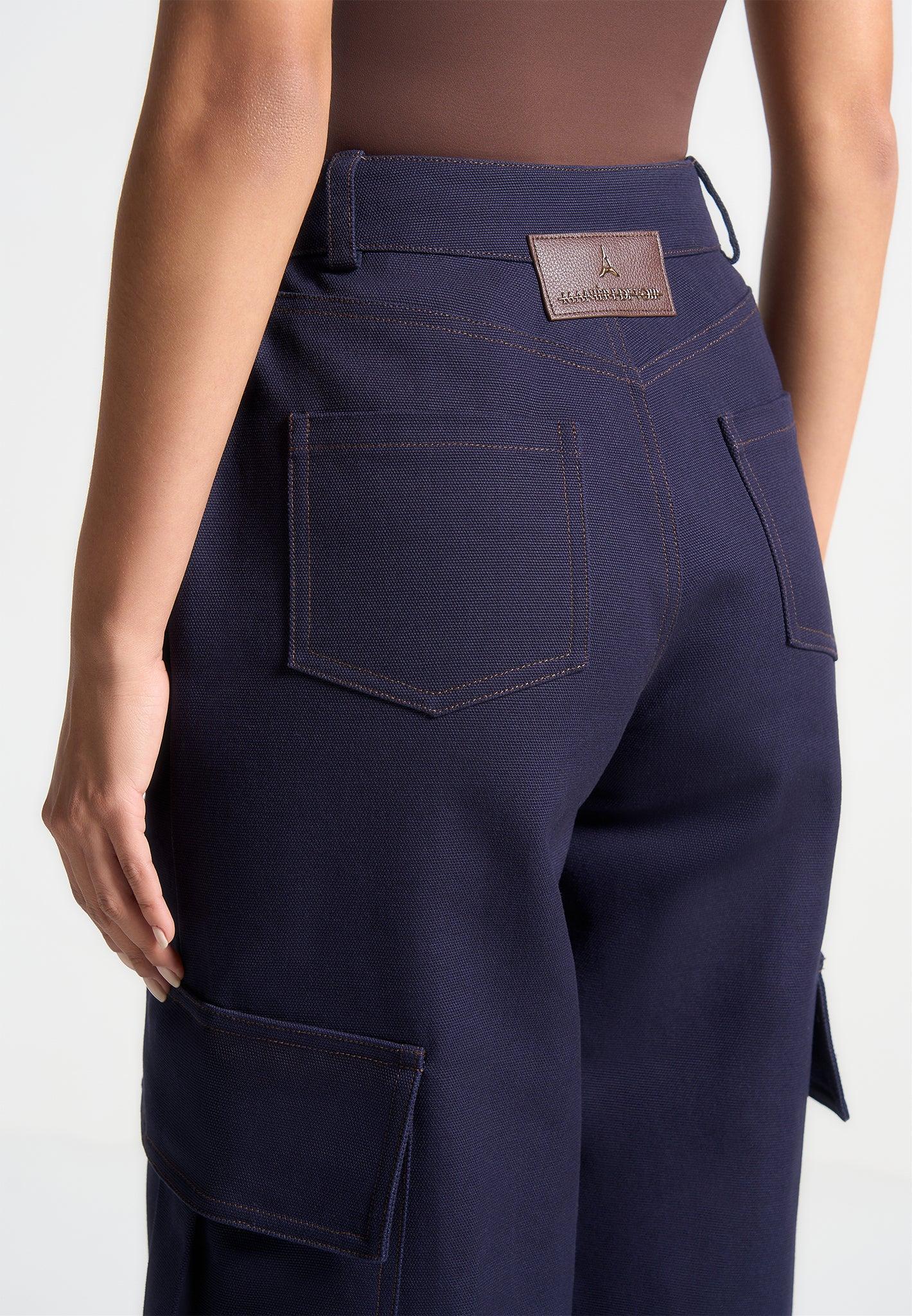 High Rise Drill Cargo Pants - Indigo Female Product Image