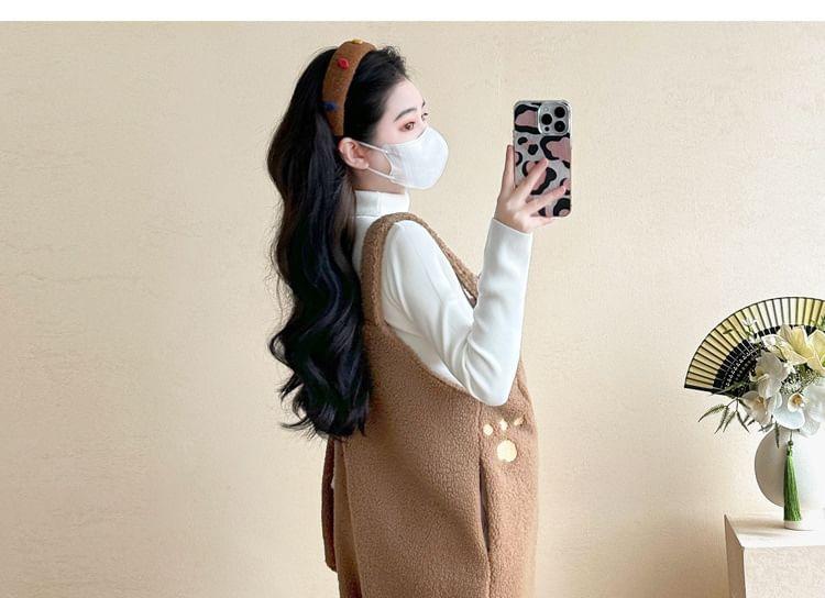 Maternity Long-Sleeve Mock Neck Plain Knit Top / Bear Fleece Harem Dungaree Product Image