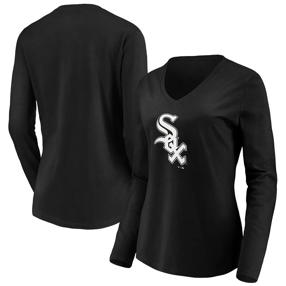 Women's Fanatics Branded Black Chicago White Sox Official Logo Long Sleeve V-Neck T-Shirt,  Product Image