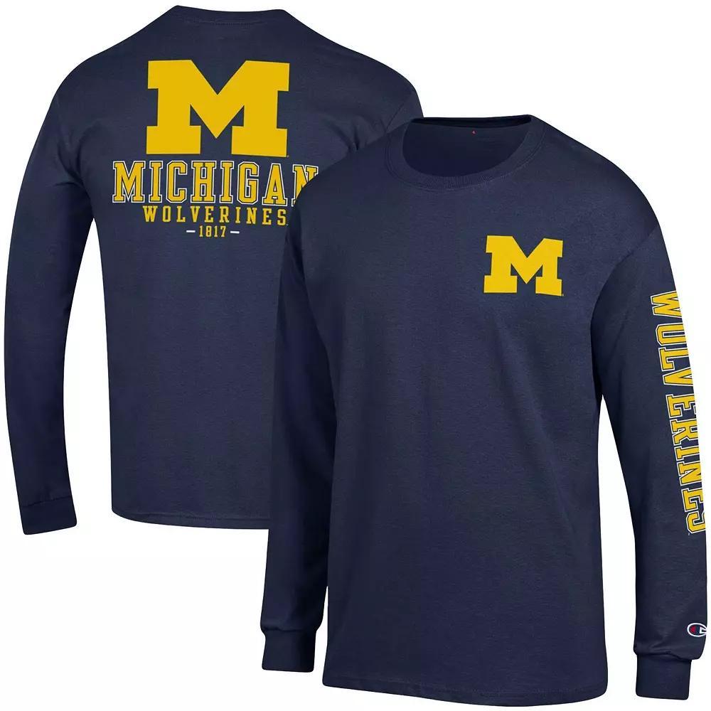 Men's Champion Navy Michigan Wolverines Team Stack Long Sleeve T-Shirt, Size: Small, Blue Product Image