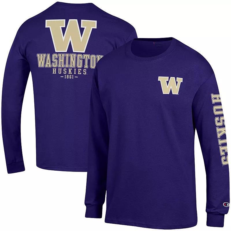 Mens Champion Washington Huskies Team Stack Long Sleeve T-Shirt Product Image