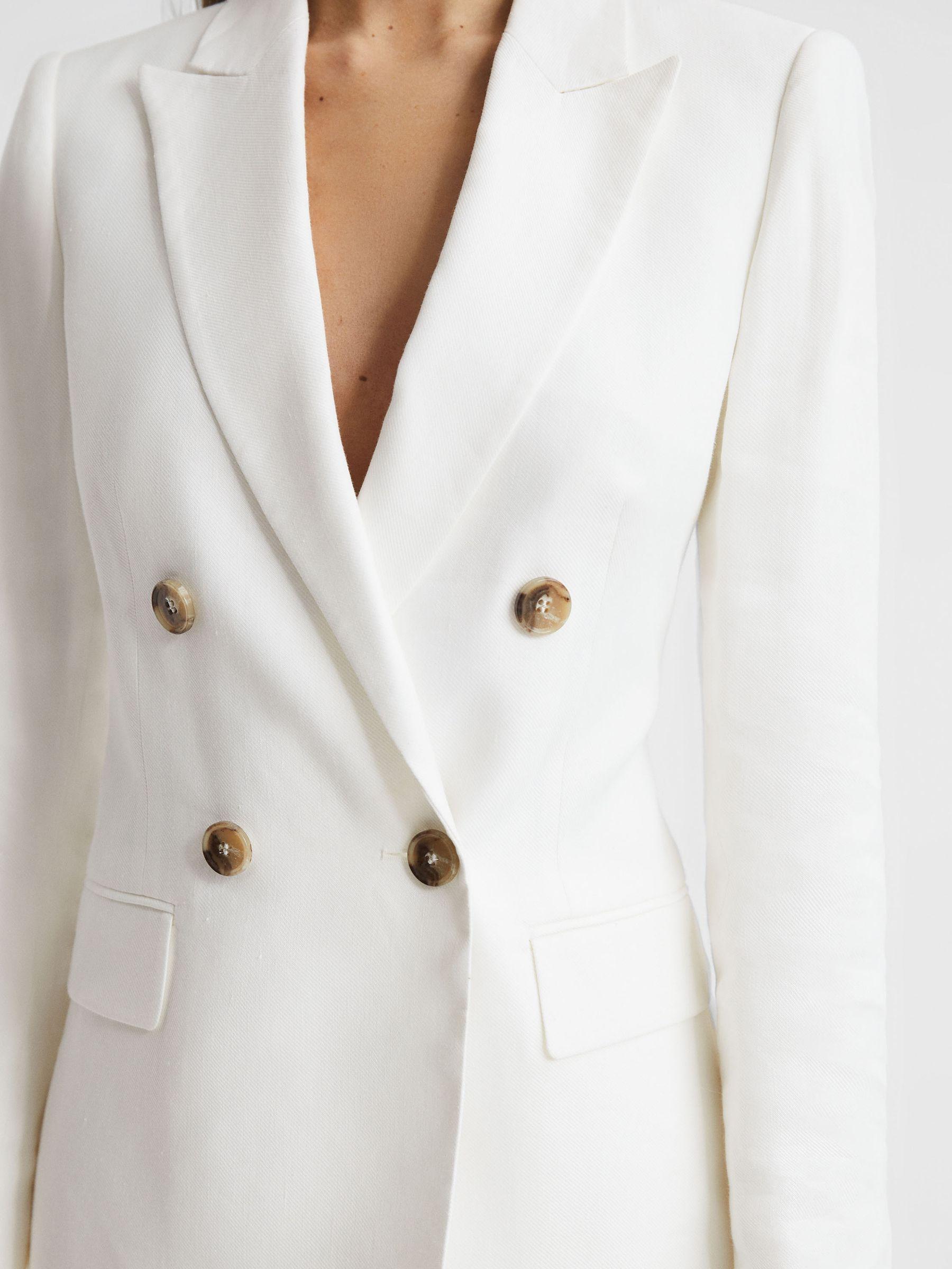 Double Breasted Linen Blazer in White Product Image
