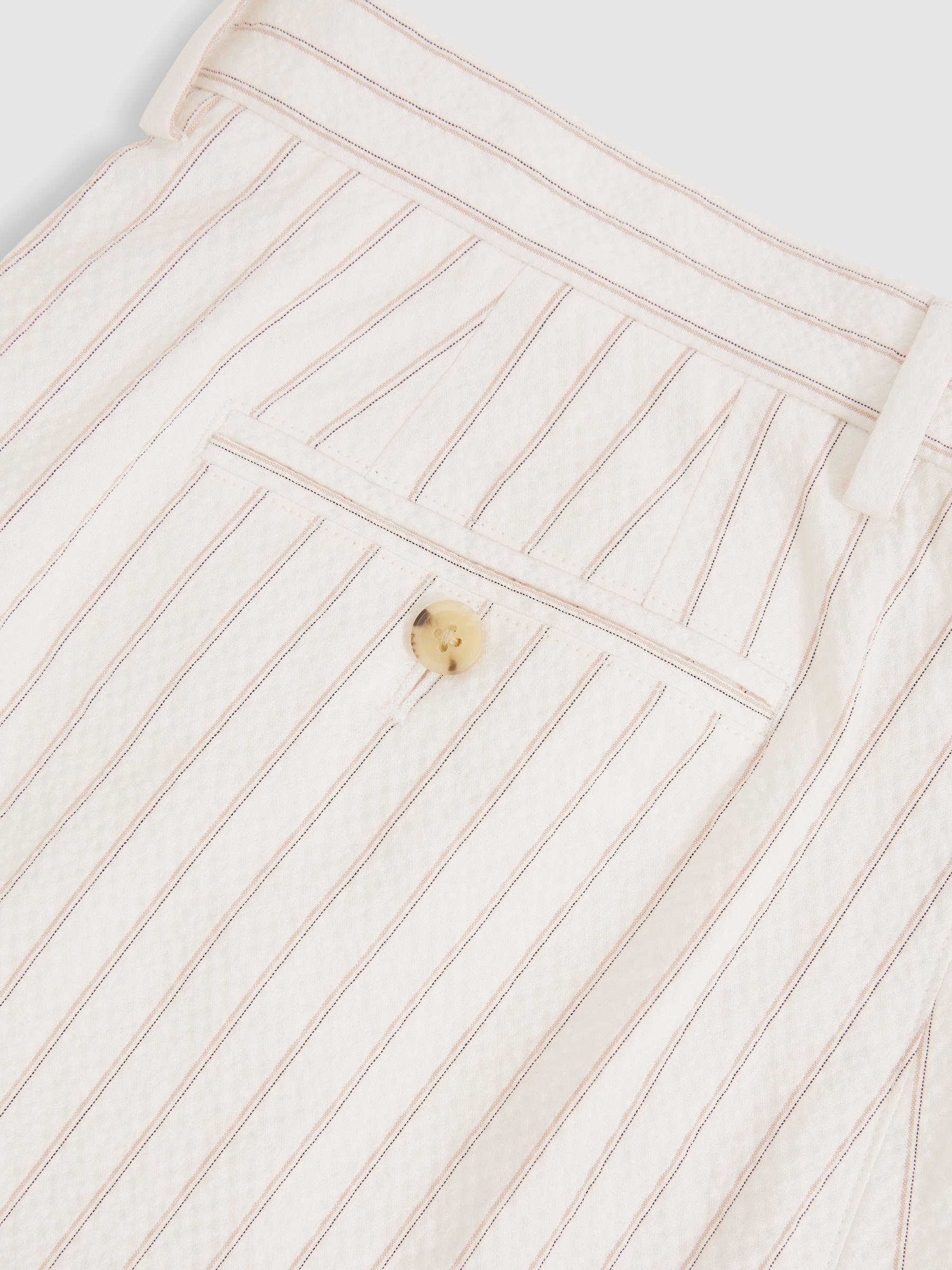 Regular-Fit Cotton-Blend Pinstripe Trousers in Off White/Taupe Brown Product Image