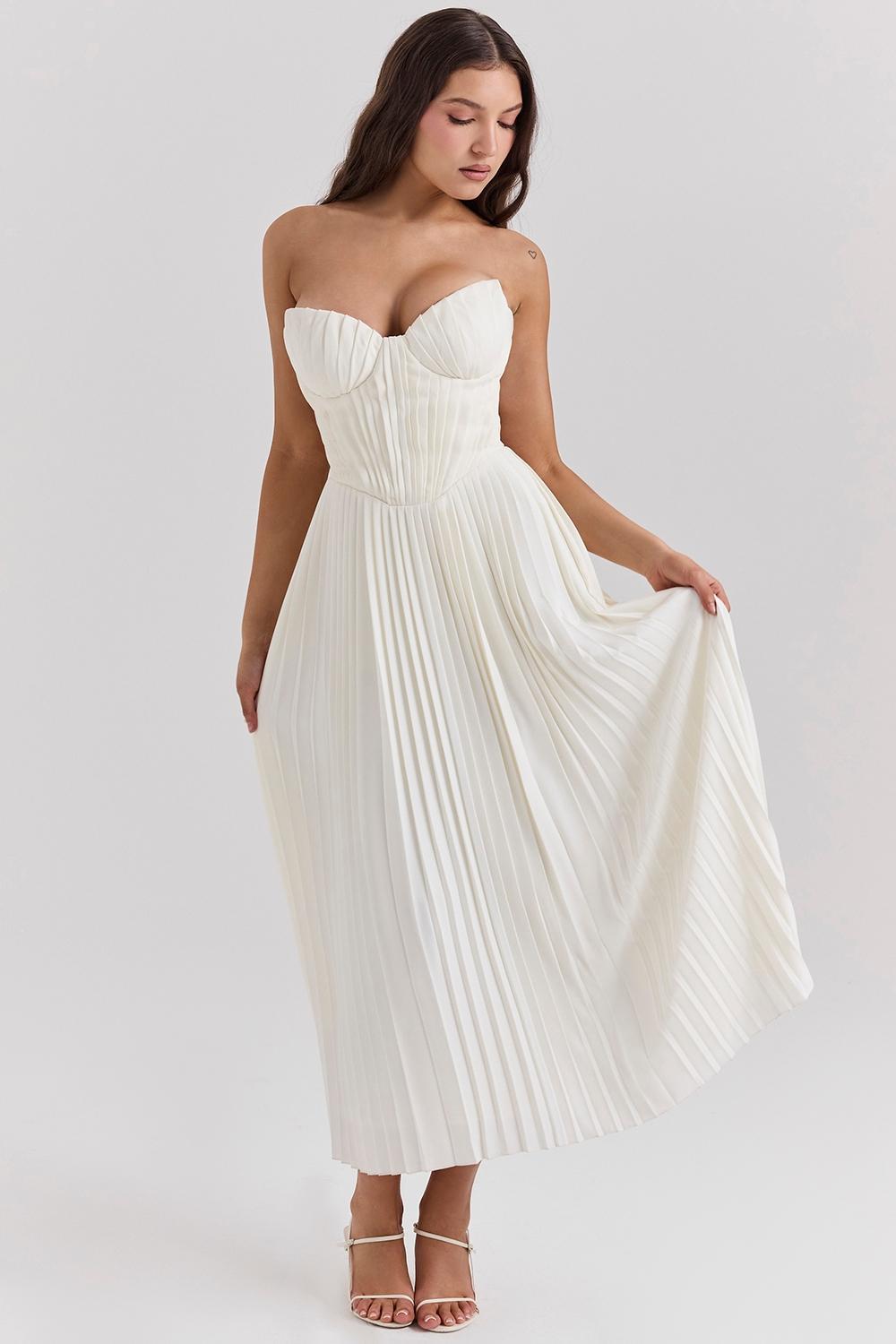 Amorata Ivory Pleated Maxi Dress Product Image