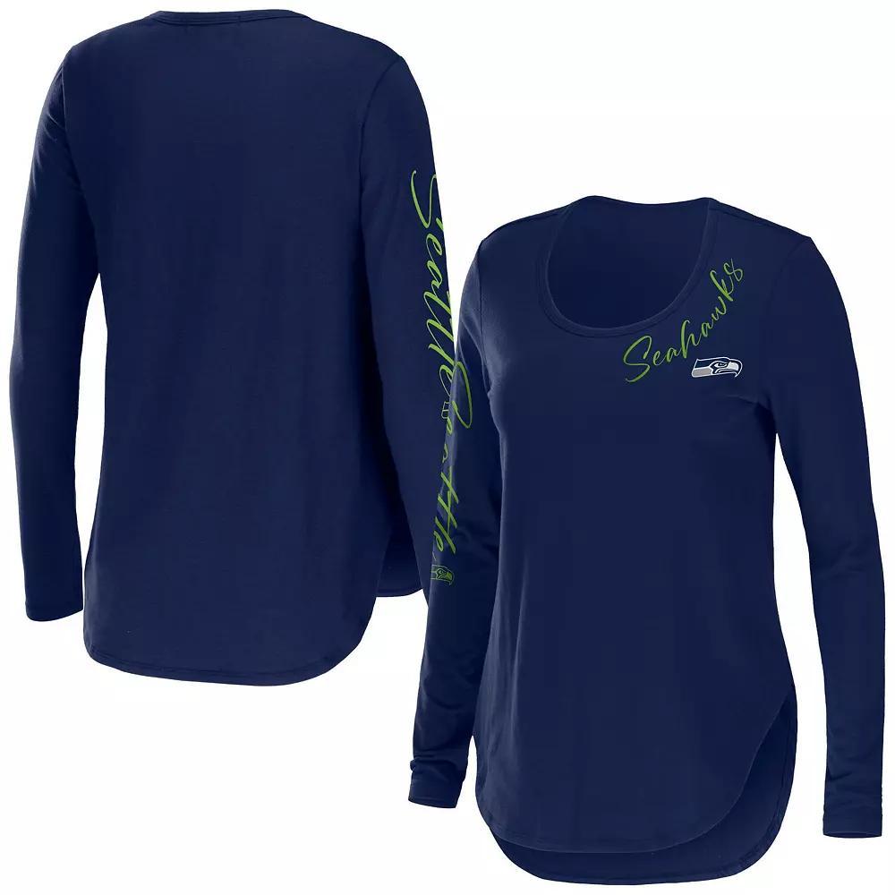 Women's WEAR by Erin Andrews College Navy Seattle Seahawks Team Scoop Neck T-Shirt,  Product Image