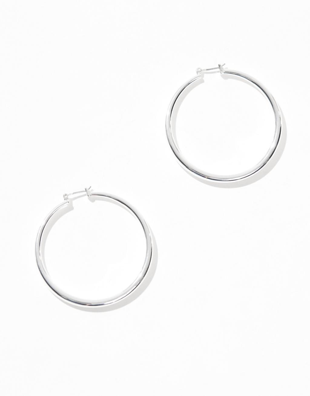 ASOS DESIGN silver plated earrings with graduated skinny hoop detail Product Image