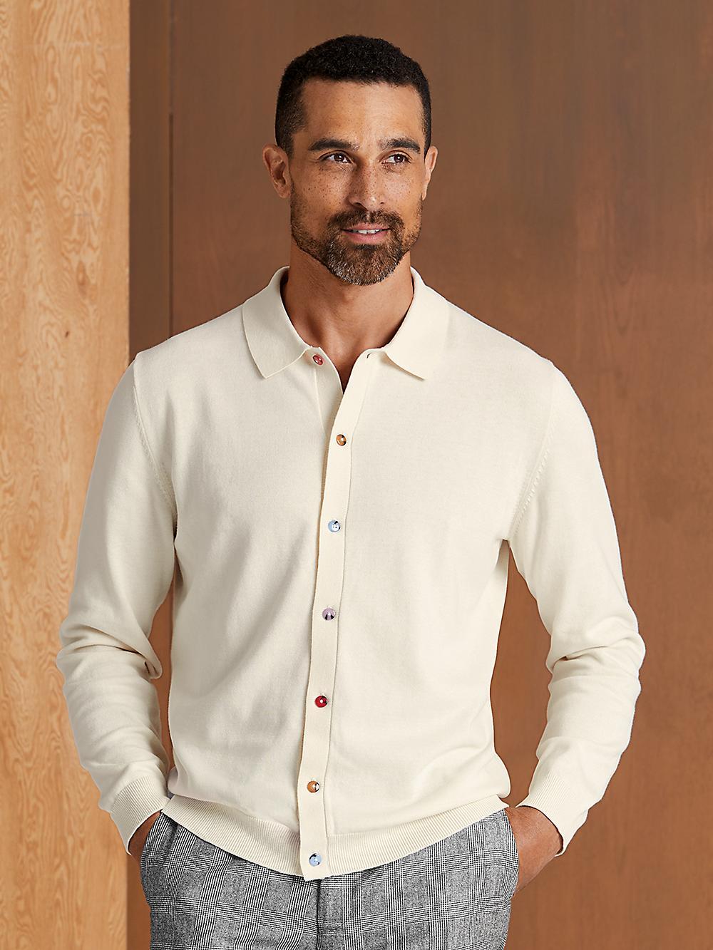 Cotton Button Front Polo - Ivory Product Image