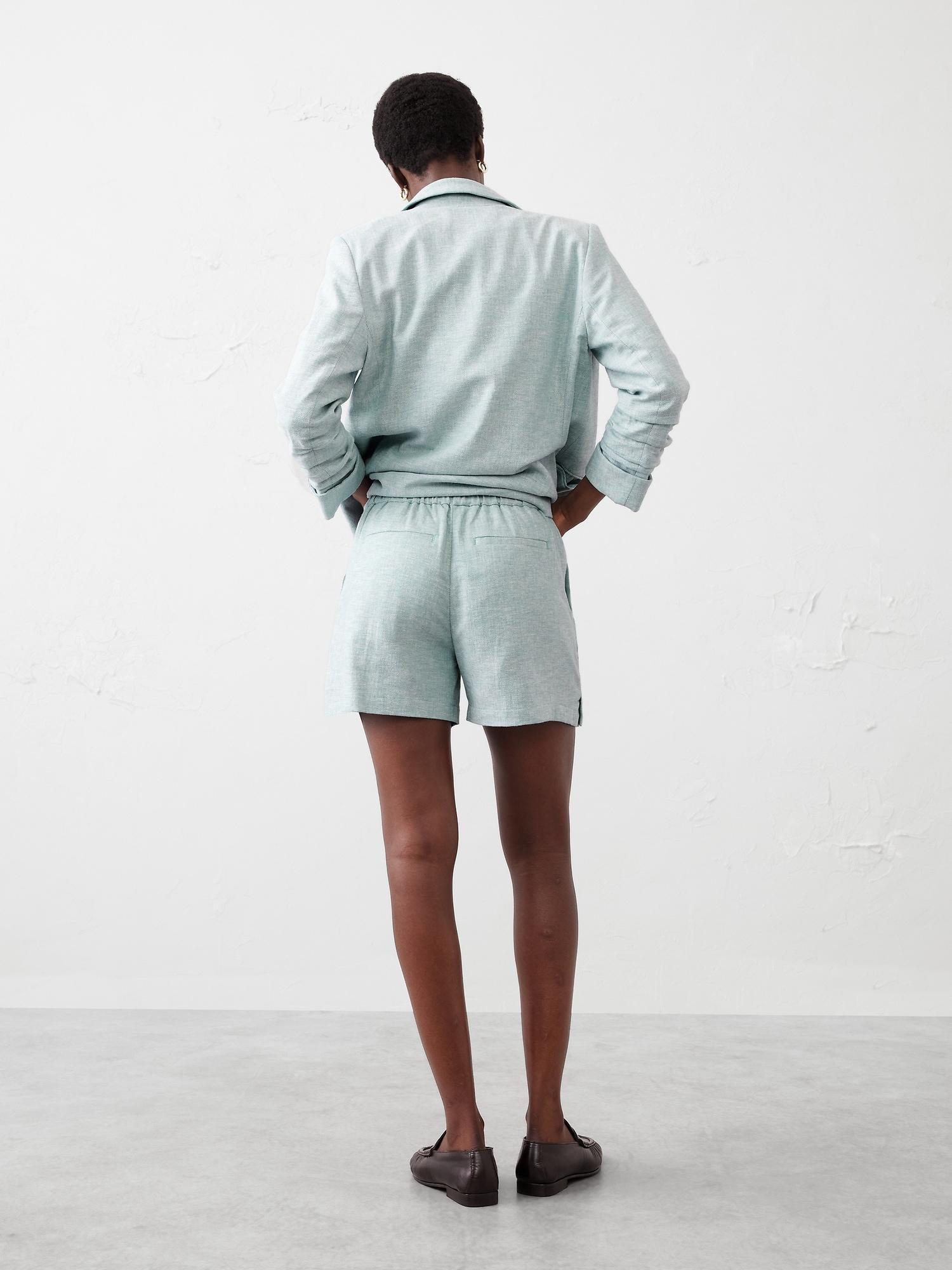 Linen-Blend Herringbone E-Waist Short Product Image