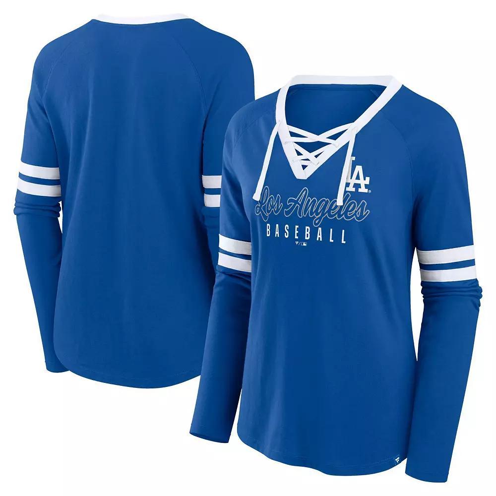 Women's Fanatics Royal Los Angeles Dodgers Won & Done Raglan Lace-Up Long Sleeve T-Shirt,  Product Image