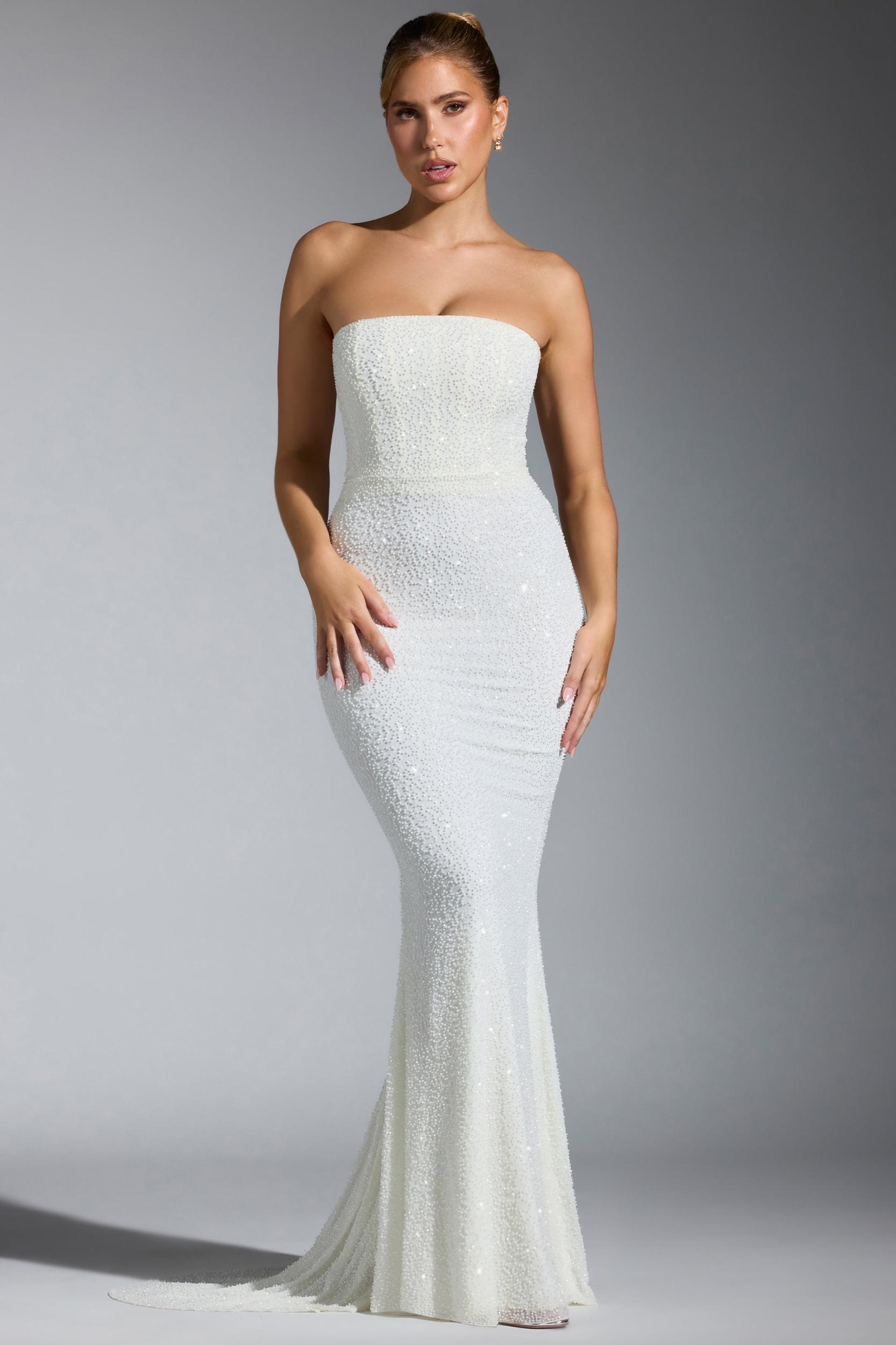 Embellished Corset Gown in White Product Image