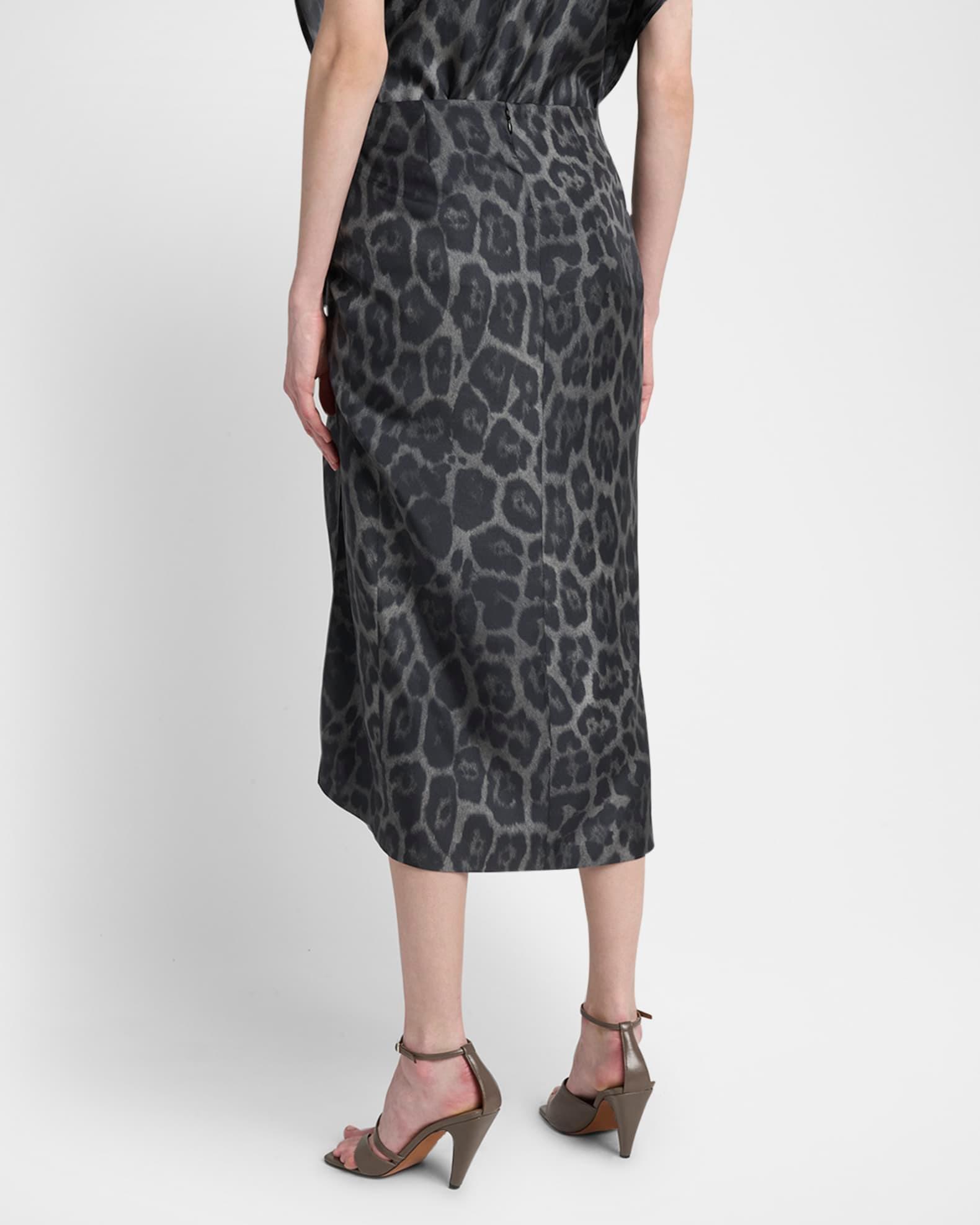 Leopard-Print Gathered Silk Midi Skirt Product Image