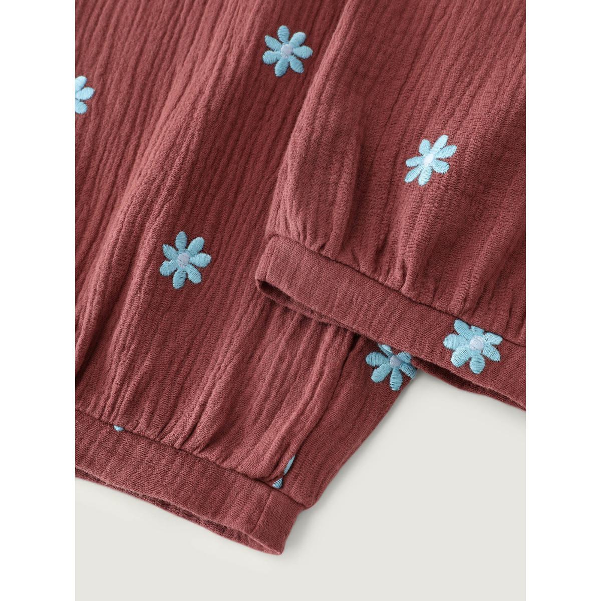 Plus Size Supersoft Floral Embroidered Pants Women Rust Playful Jogger Mid Rise Casual Pants BloomChic 26/4X Product Image