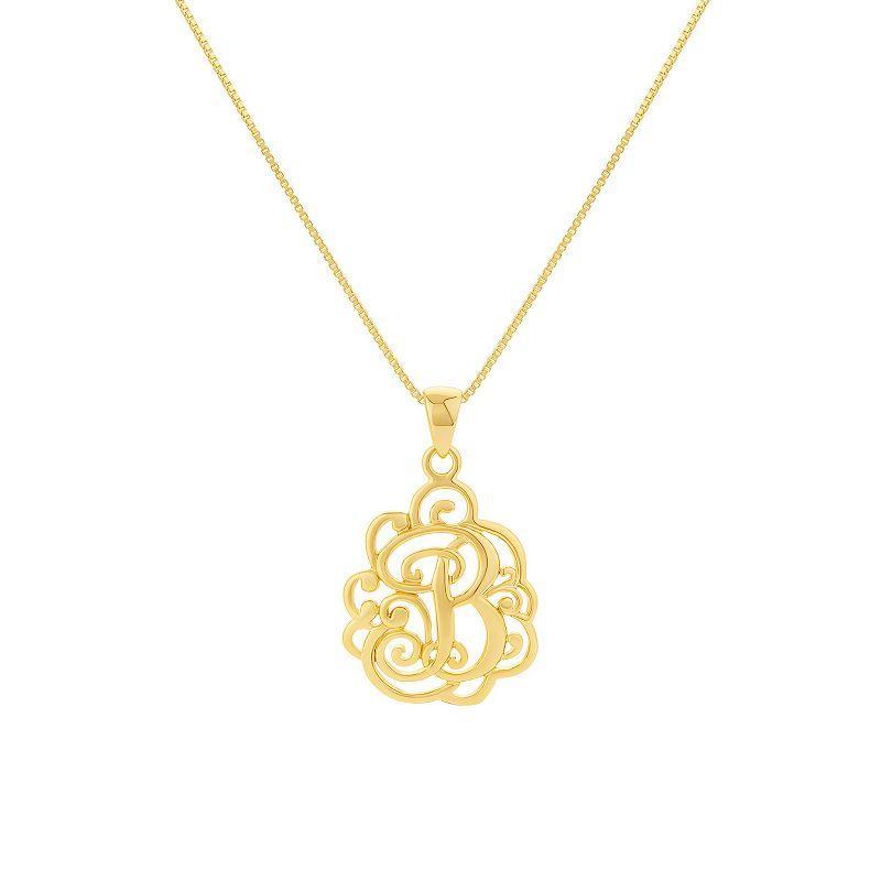 PRIMROSE Sterling Silver Monogram Initial Pendant Necklace, Womens Gold Tone E Product Image