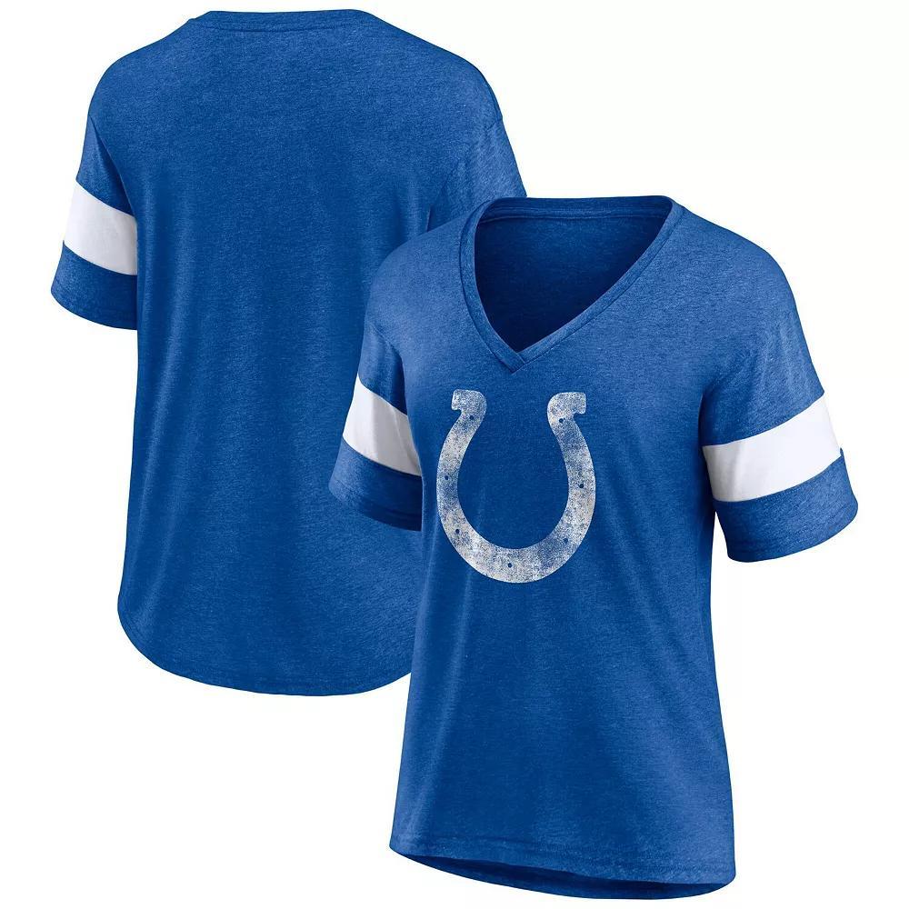 Women's Fanatics Heathered Royal/White Indianapolis Colts Distressed Team Tri-Blend V-Neck T-Shirt, Size: Small, Blue Product Image