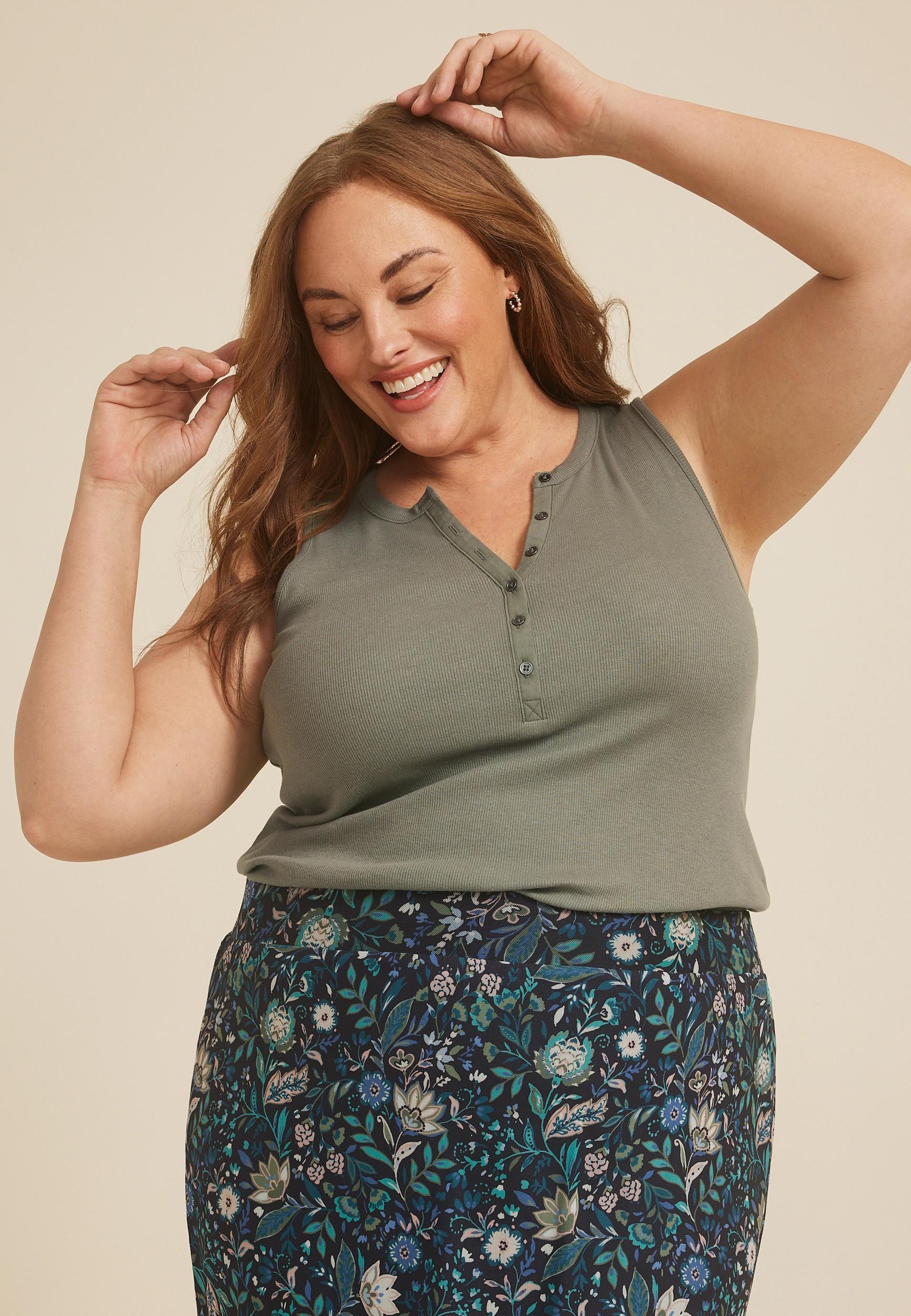 Maurices 4X Plus Size Womens Ribbed Henley Tank Top Product Image