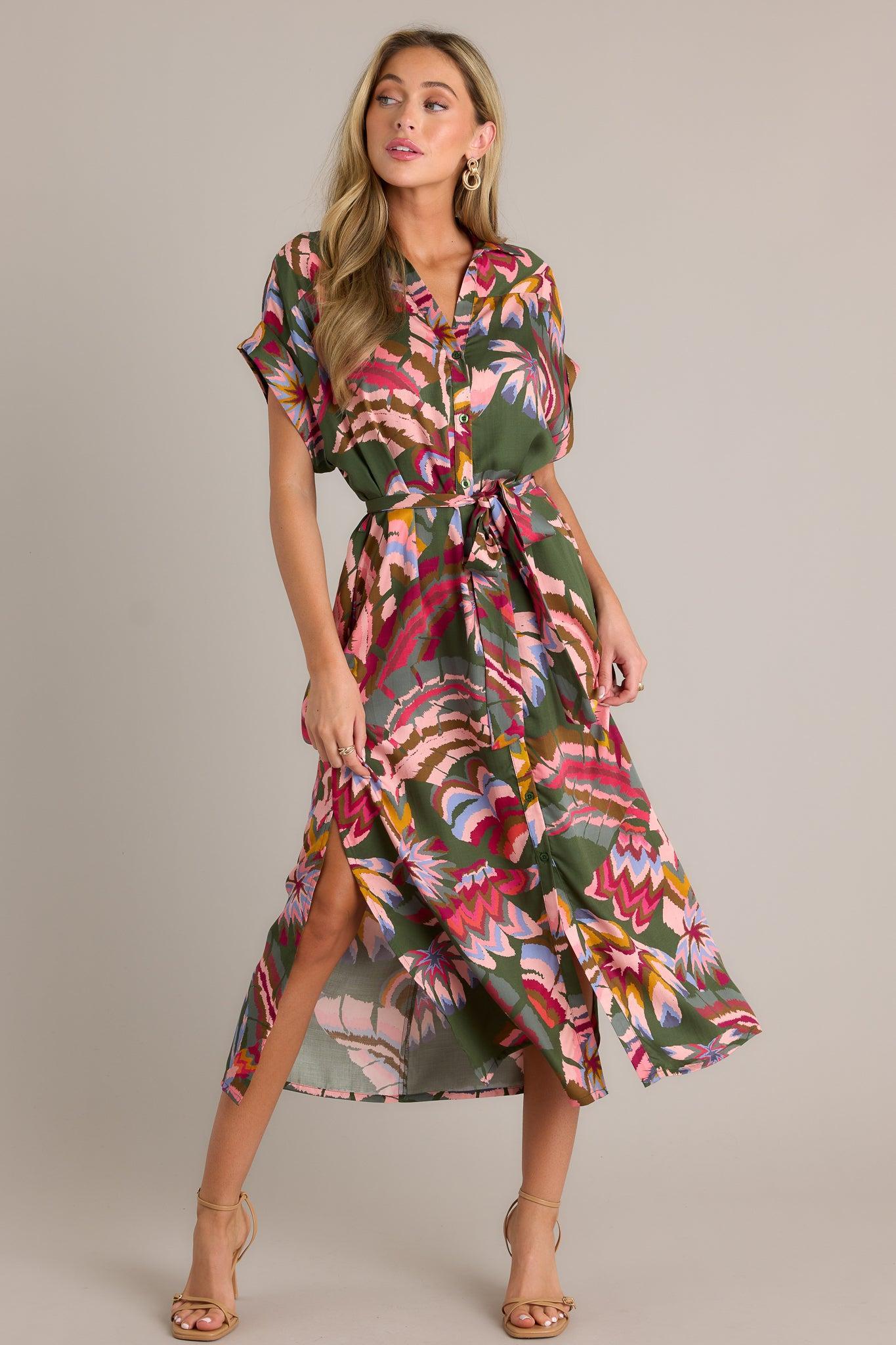 Cascade Breeze Green Multi Print Midi Dress Product Image