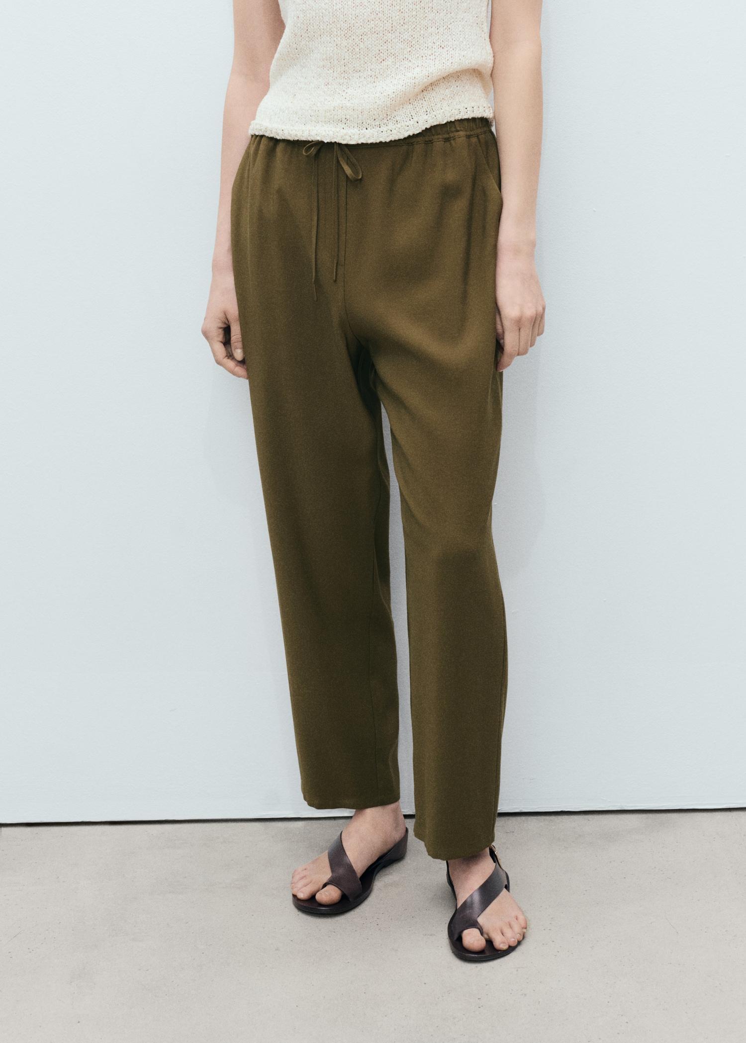 Drawstring flowy pants - Women | MANGO USA Product Image