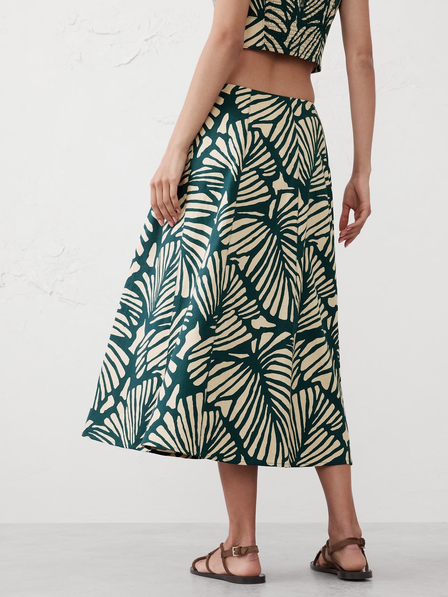Linen-Blend Seamed Midi Skirt Product Image
