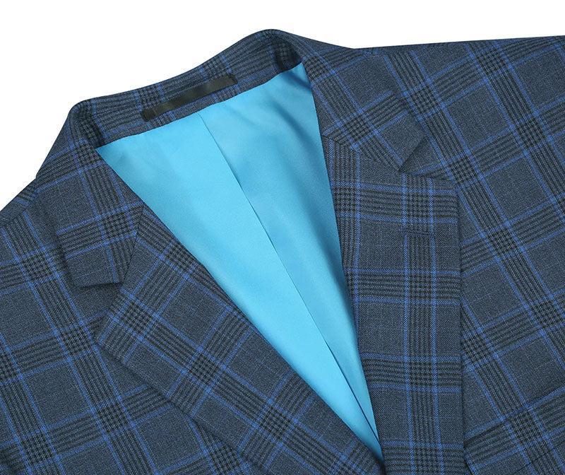 Regular Fit 2 Piece Dress Suit Windowpane in Blue Product Image