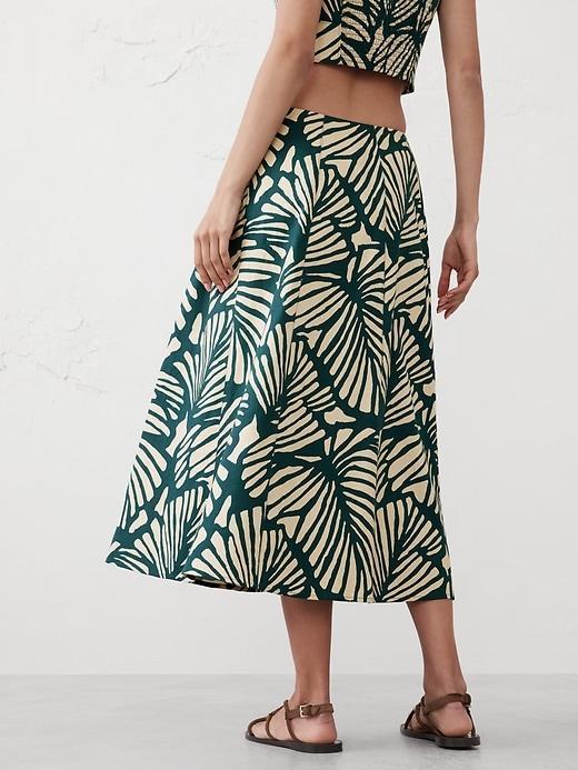 Linen-Blend Seamed Midi Skirt Product Image