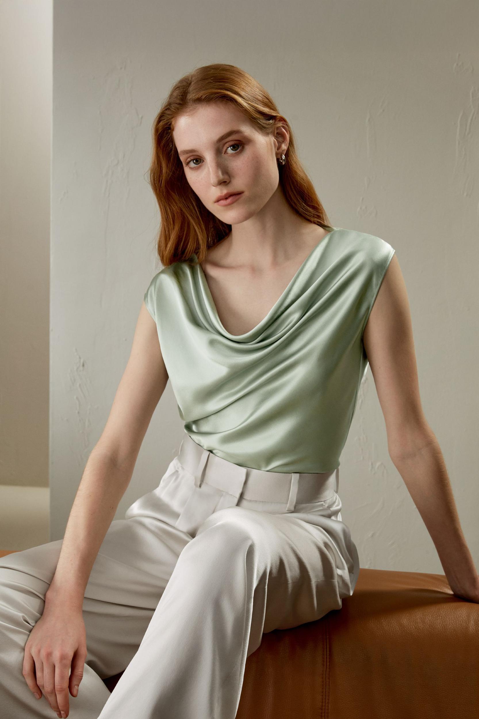 Silk Charmeuse Cowl Neck Top Product Image